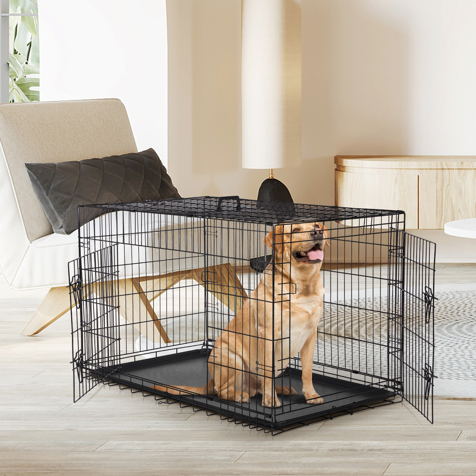 Double Door Dog Cage, Square Dog Cage, Sturdy Metal Material