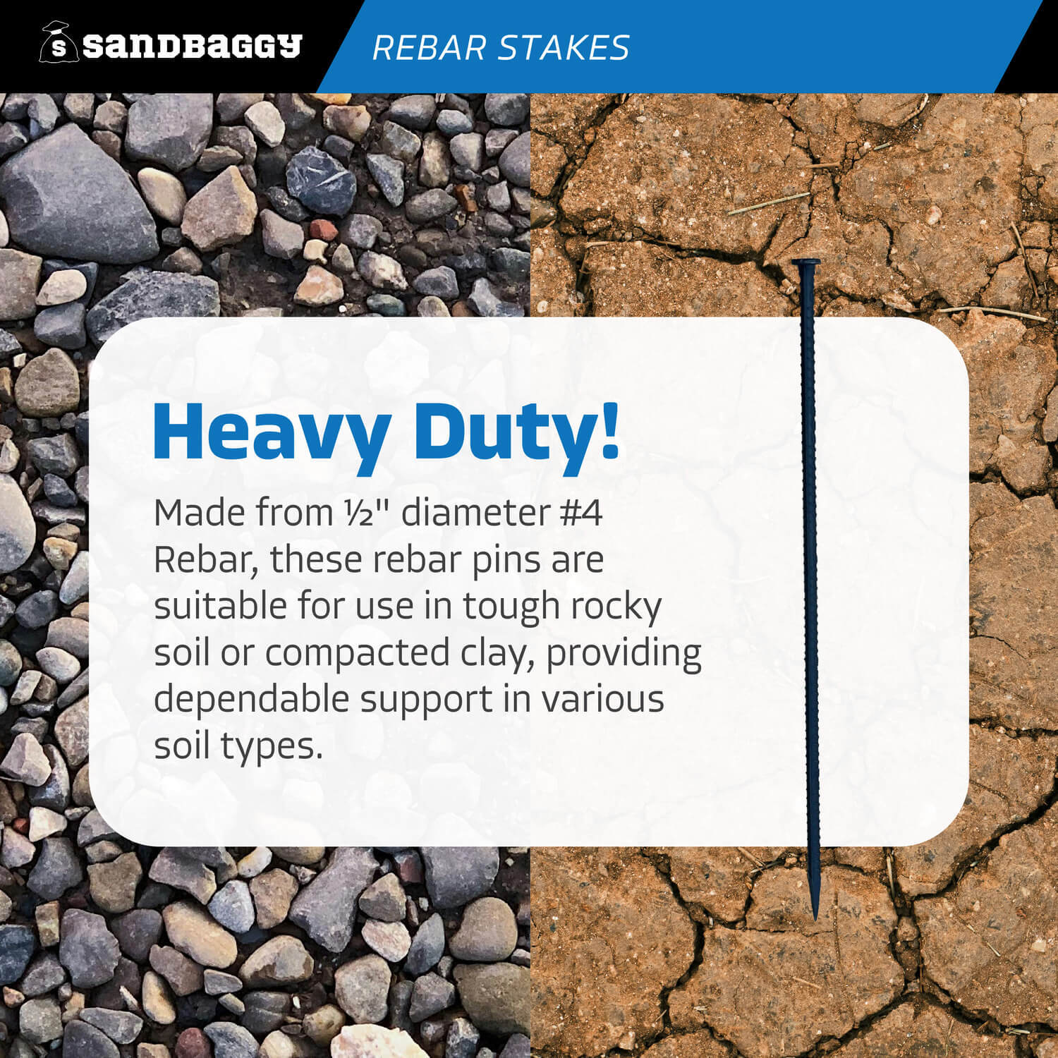 Sandbaggy 24" Steel Rebar Stakes with Nail Head - Garden Stakes (#4 Rebar)