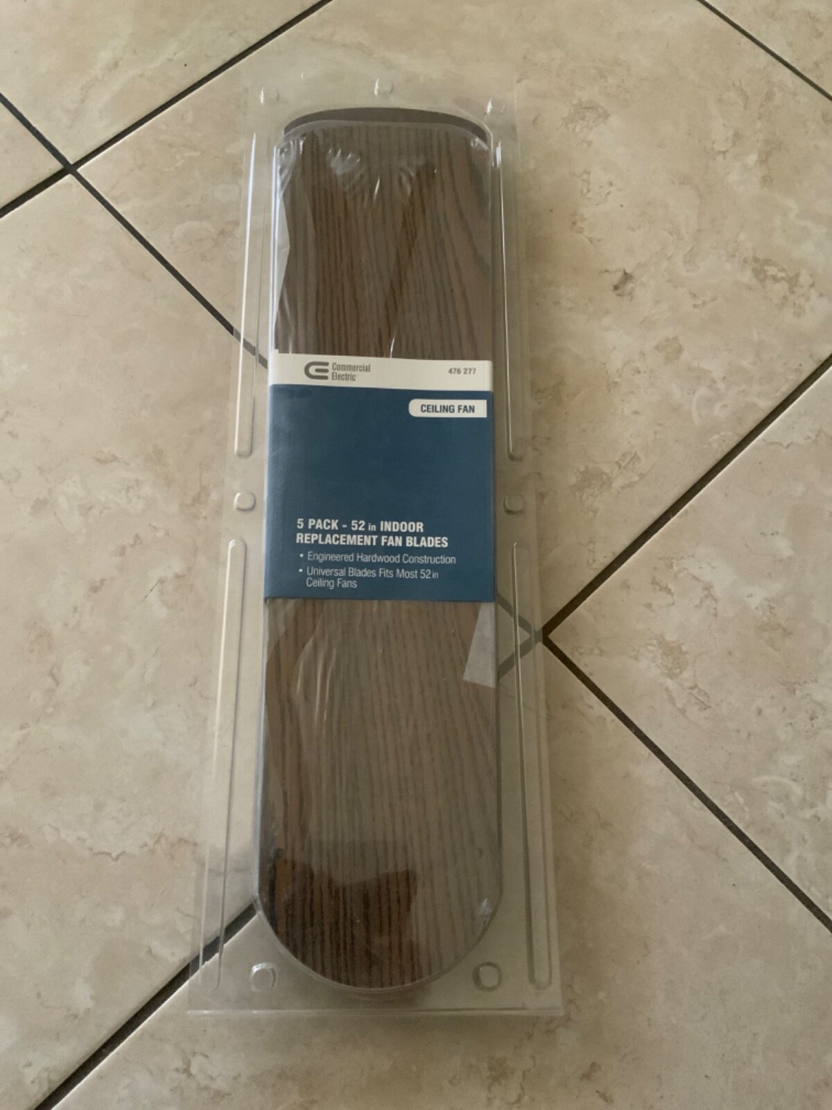 Commercial Electric 52 in Oak/Walnut Reversible Replacement Fan Blades 5-Pack