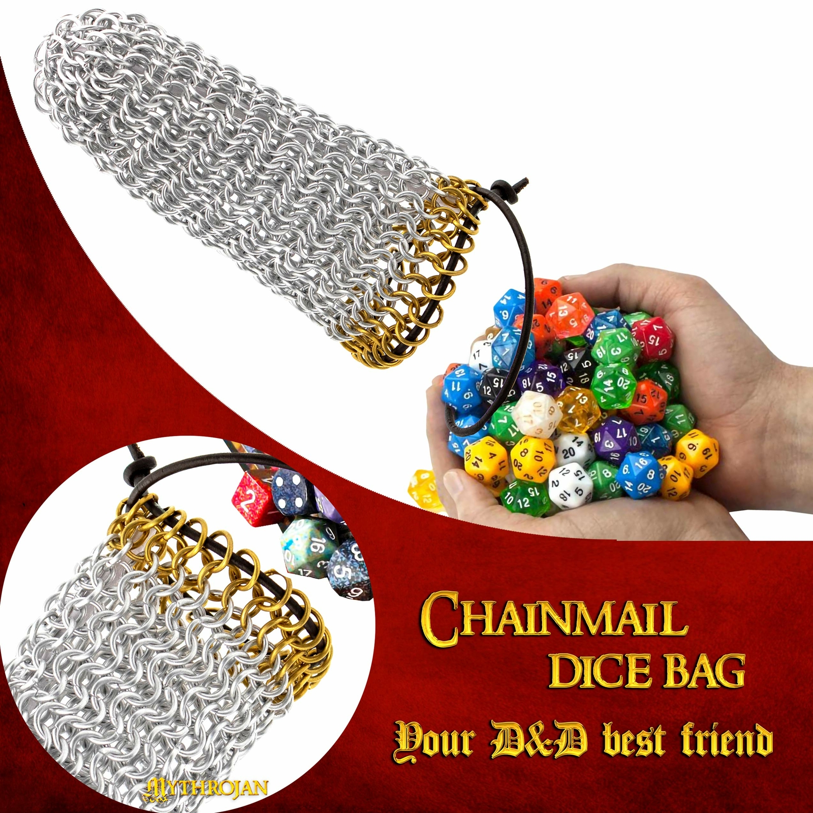 Chainmail DnD Dice Bag Pouch Drawstring Medieval RPG Playing Renaissance LARP