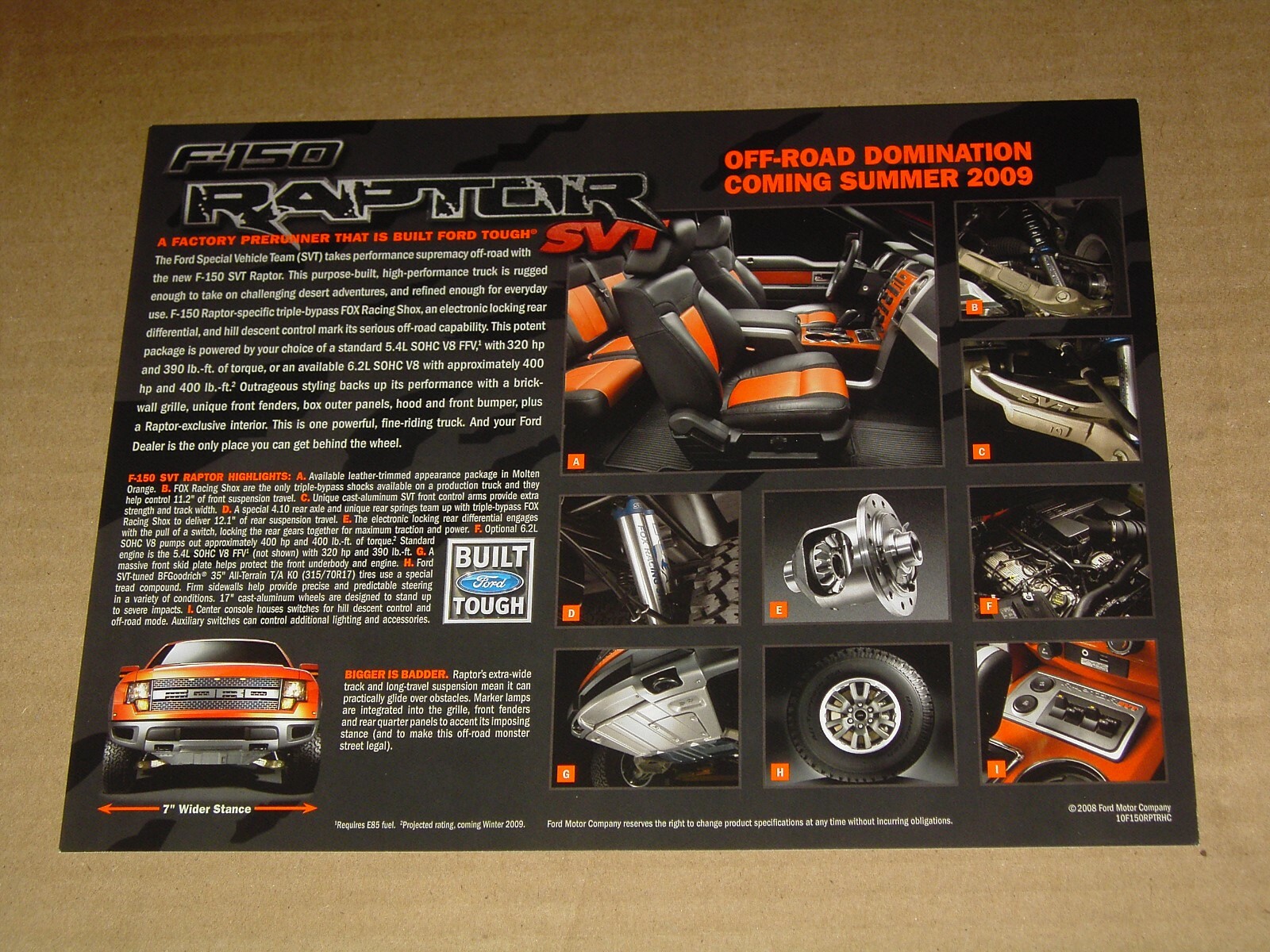 2010 FORD F-150 RAPTOR SVT TRUCK BROCHURE 2 SIDED CARD MINT! 2008 PRE-RELEASE