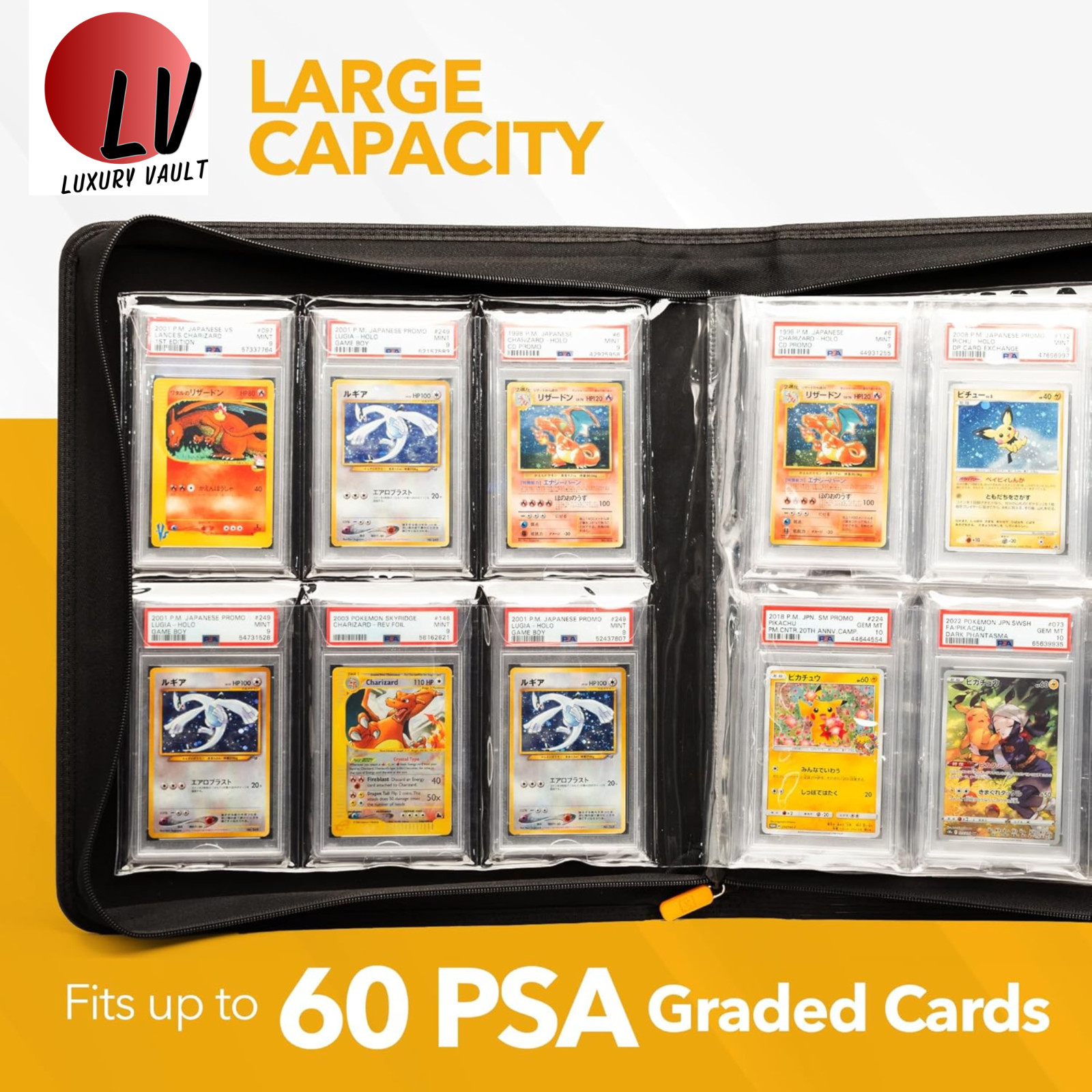 PSA Slab Binder 60 Card Holder Graded Card Album Display Case CGC BGS CSG Zipper