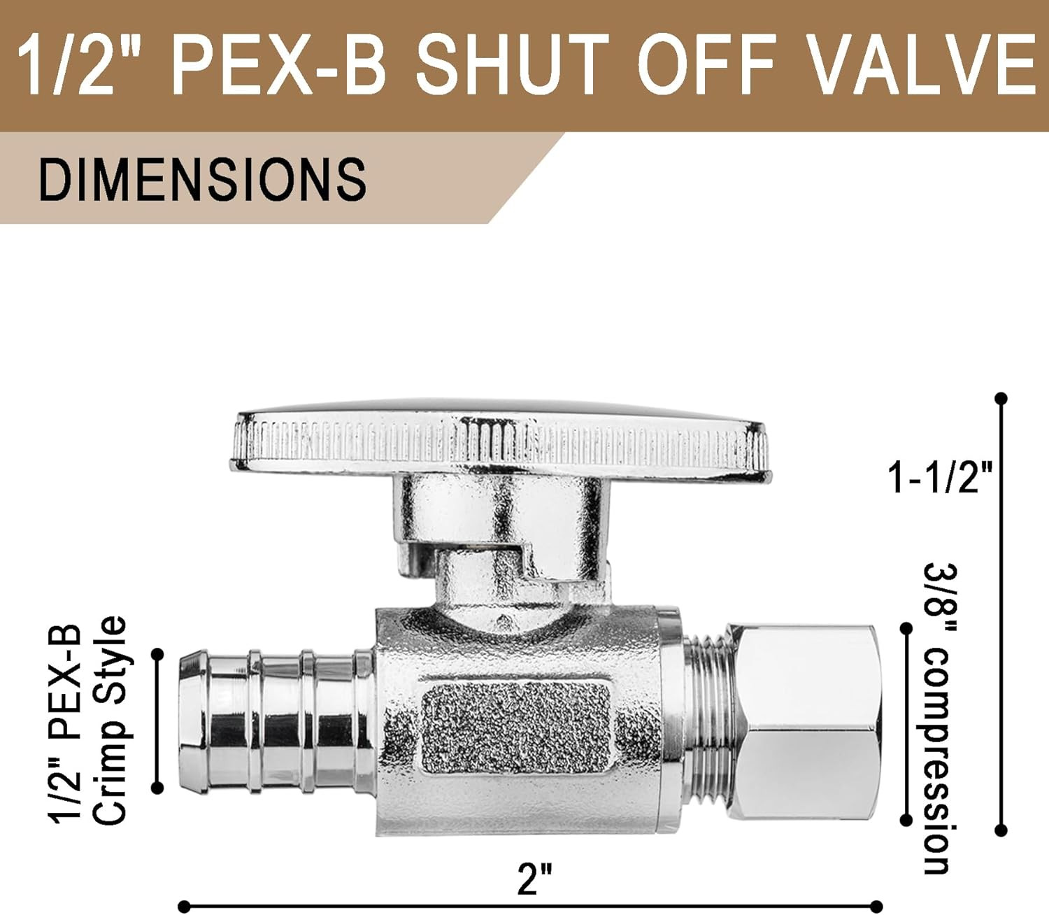 [10 Pieces] Straight Angle Valve Shut off Valve 1/2" PEX-B Crimp X 3/8" Compres