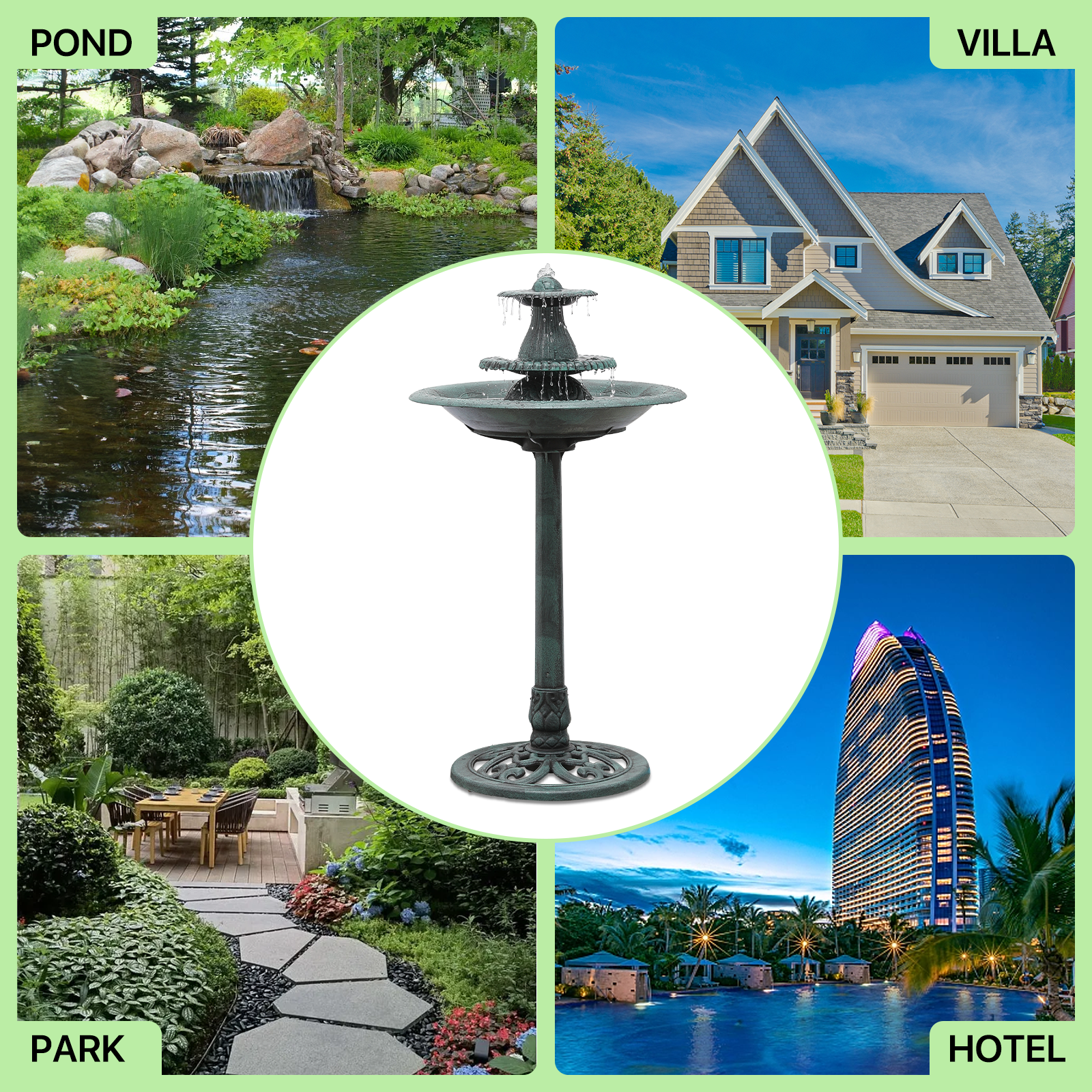 35" Tall Pedestal Outdoor Fountain Electric Birdbath Garden Patio Backyard Décor