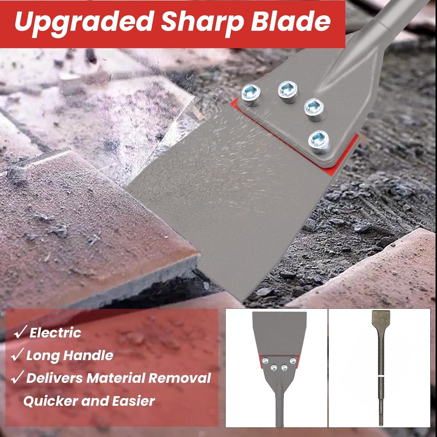 TOOVEM 24.5" SDS Max Floor Scraper 6” Wide Tile Removal Bit and Heavy Duty Blade