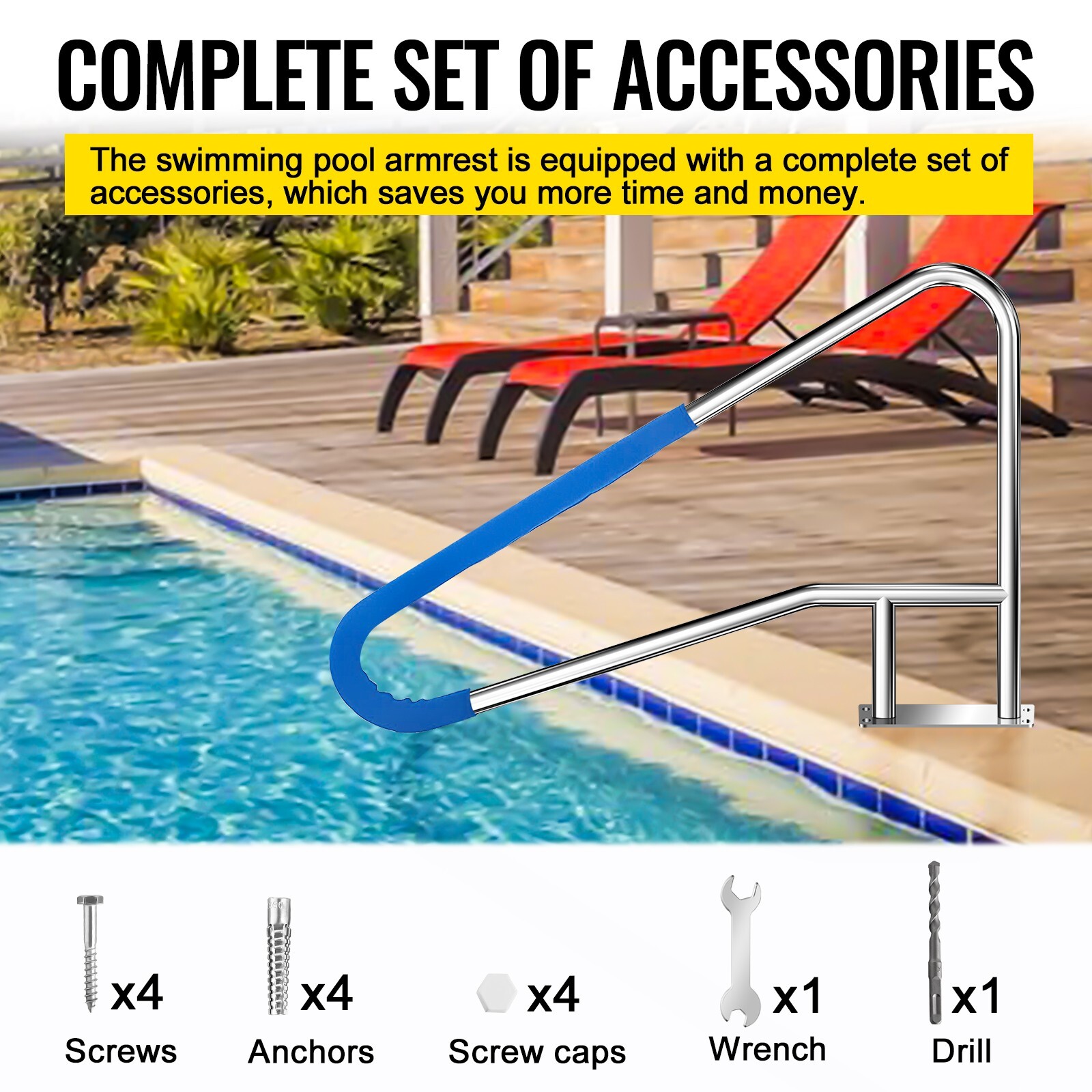 Pool Handrail Swimming 55'' x 32'' Pool Stair Rail Stainless Steel Pool Railing