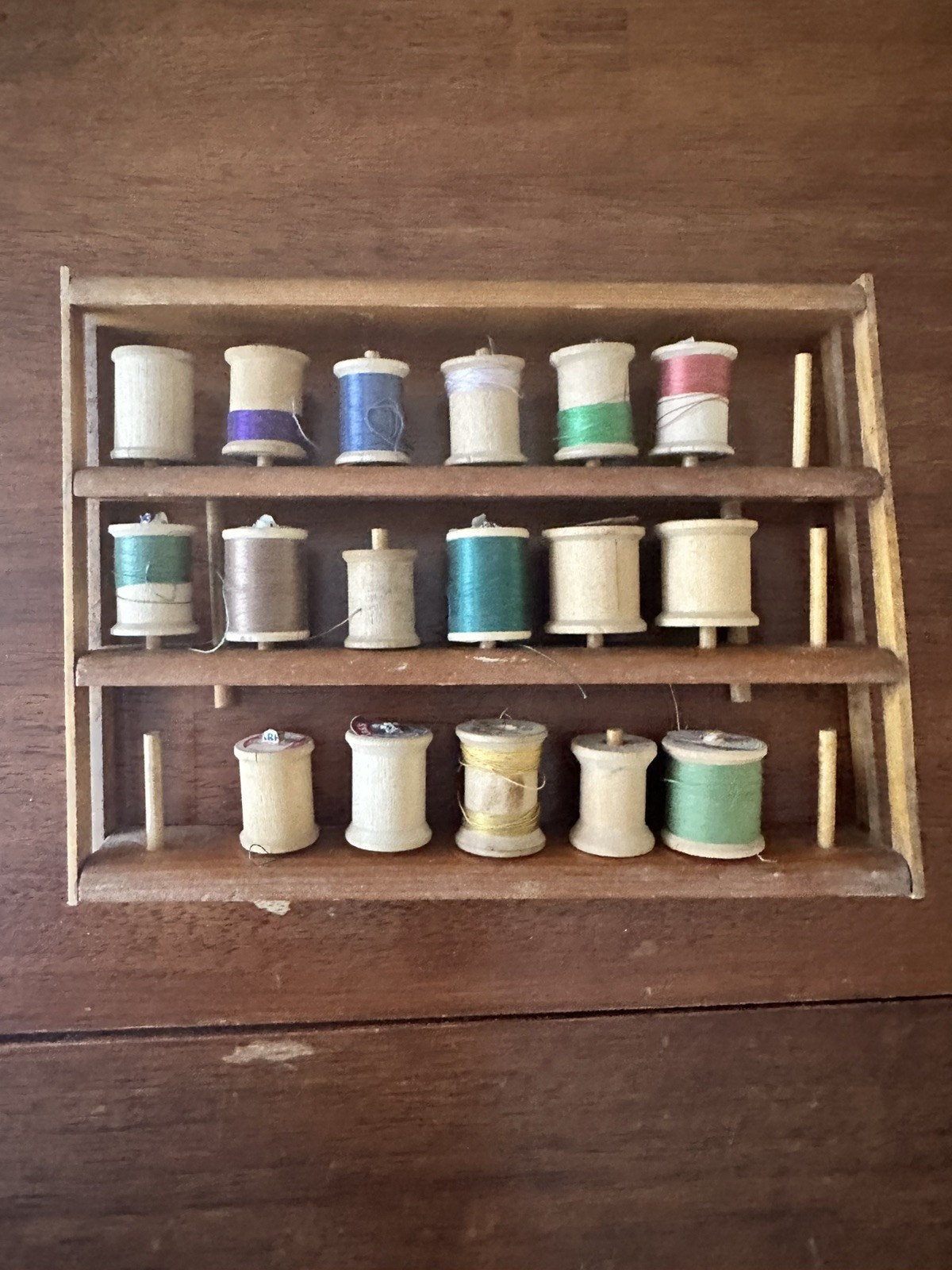 Vintage Wood Thread Spool Holder - Collapsible with wood spools
