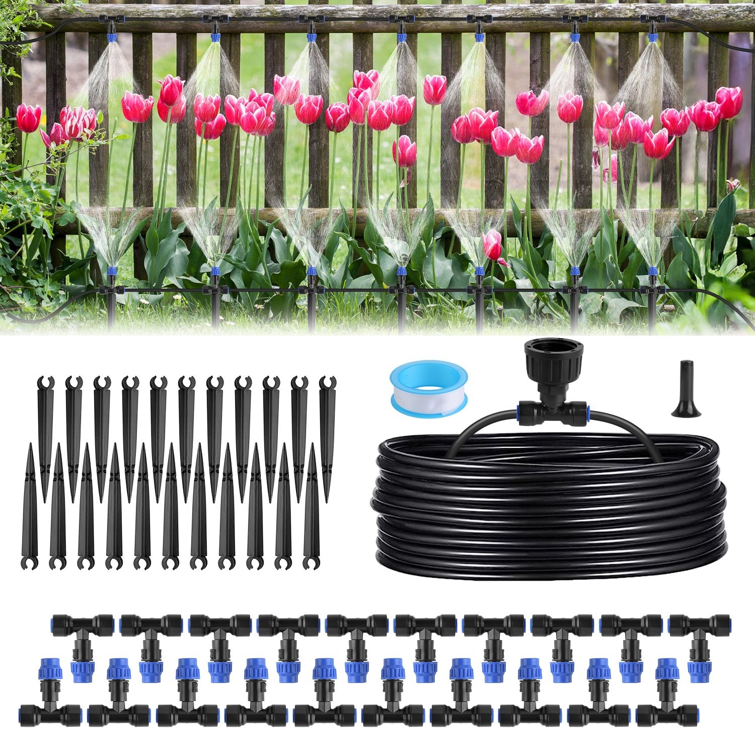75FT Automatic Watering System Mist Drip Irrigation System Garden Lawn Watering