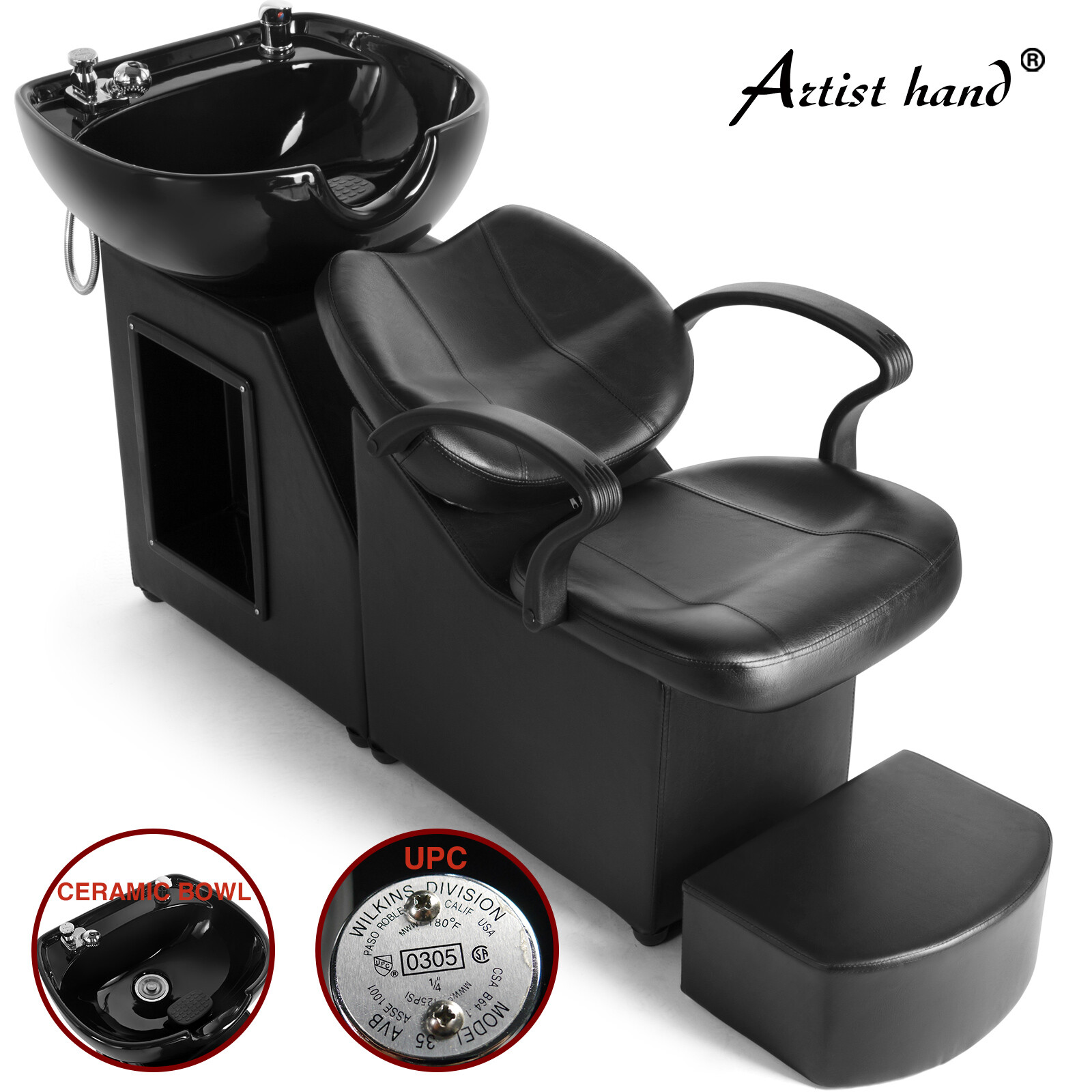 Shampoo Backwash Barber Chair Ceramic Bowl Sink Beauty Spa Salon W/Foot Pedal