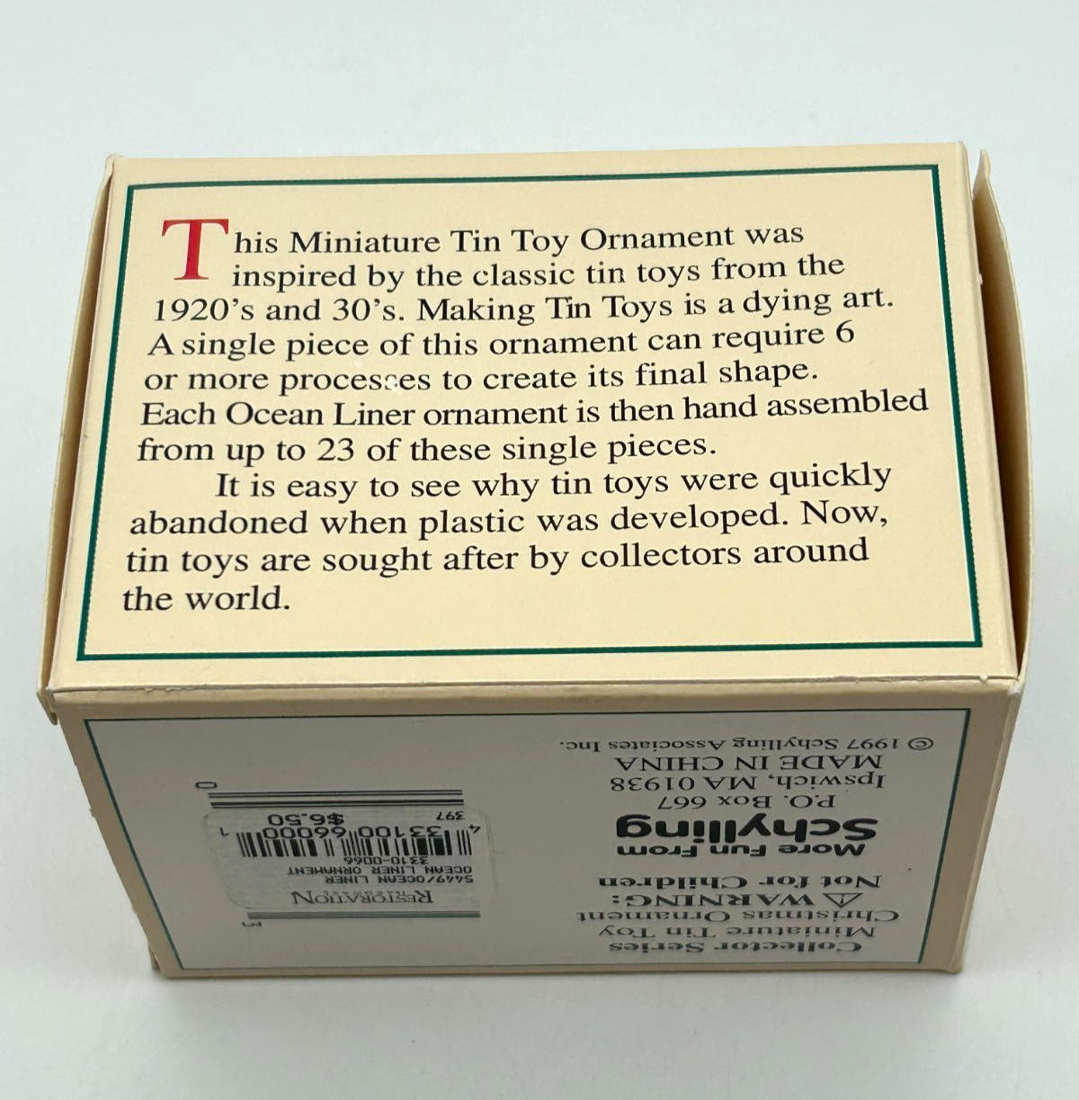 Vintage 1997 Tin Toy Schylling Christmas Ornament w/Box ~ Ocean Liner