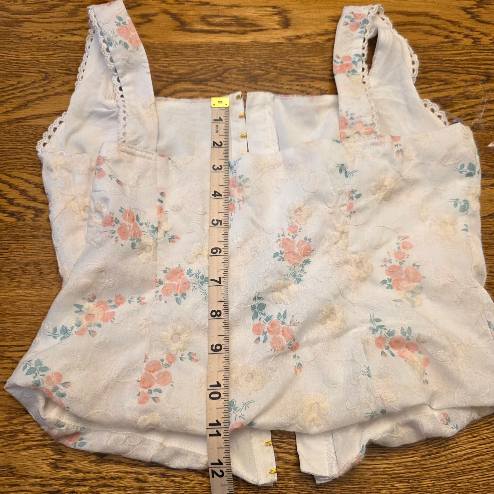 Altar'd State Corset Crop Top Floral Print White Pink Girlhood Core Lace Trim XS