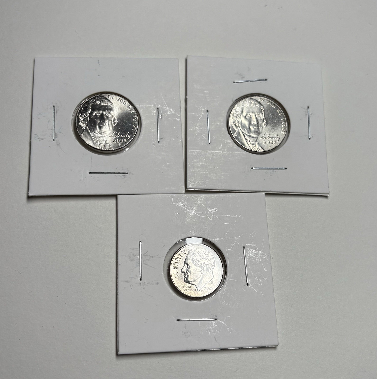 2025 3 Coin Lot Philadelphia + Denver Nickel 5 Cents / P Dime 10 C Circulated US