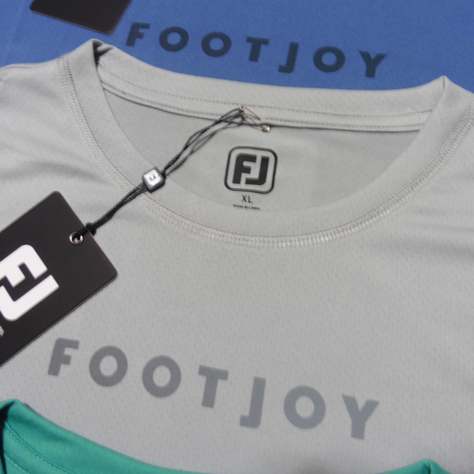 FOOTJOY Mens XL T SHIRT TRAINING WORKOUT GOLF POLYESTER GREY BLUE GREEN
