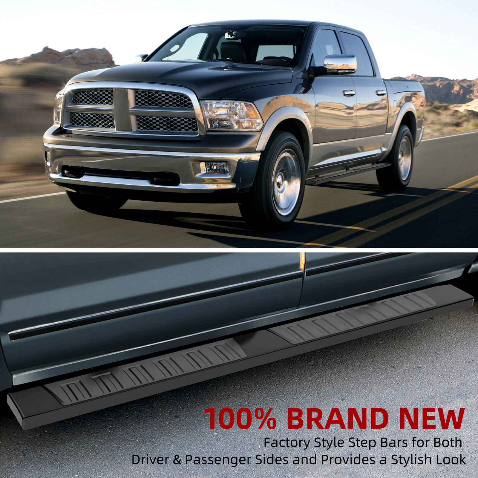 Running Boards for 2009-2018 Dodge Ram 1500 Crew Cab 6" Side Step Nerf Bars BLK