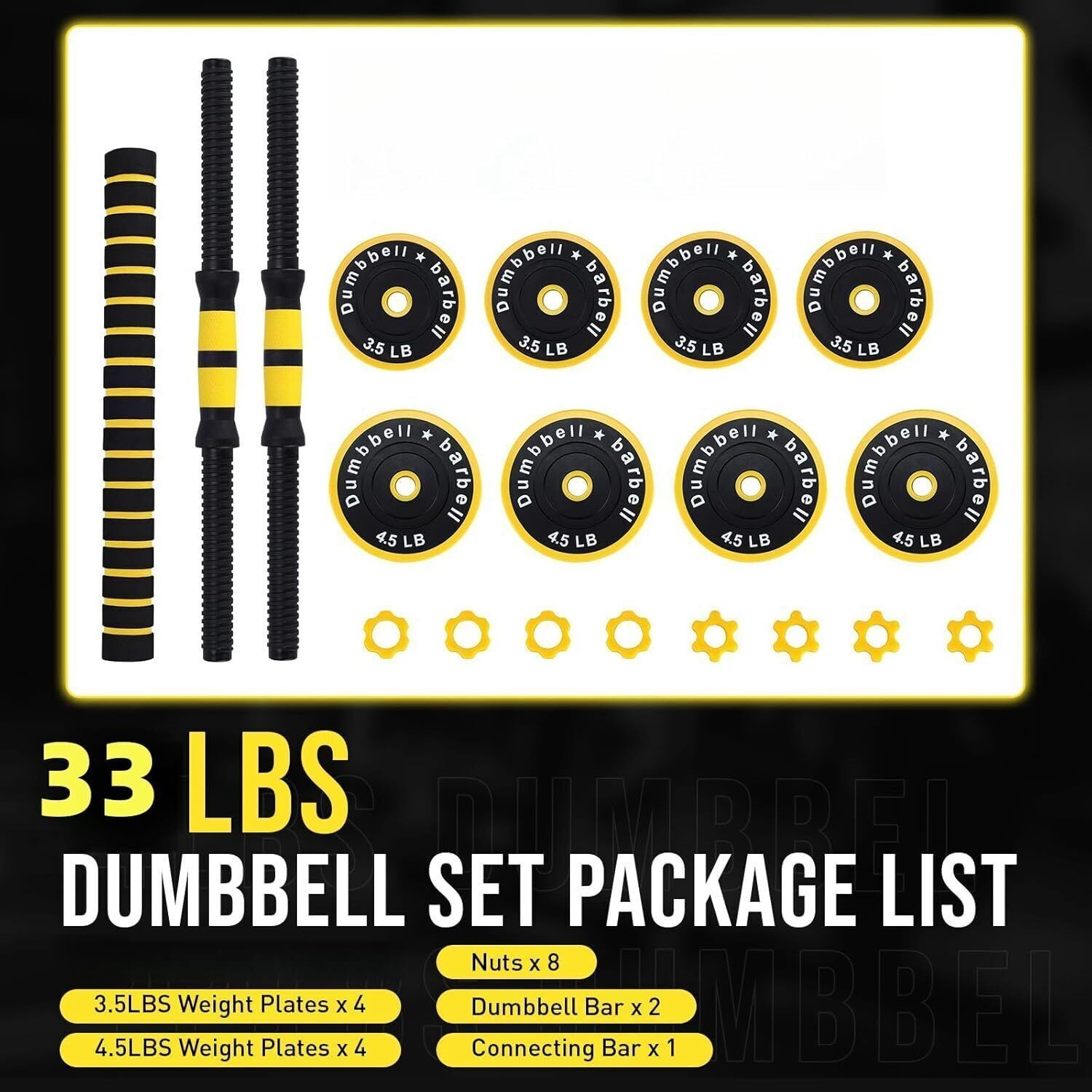 Adjustable Weight Dumbbell Set 33 LBS Cap Gym Home Barbell Plates Body Workout