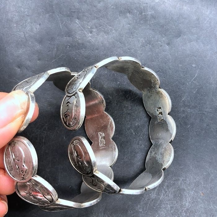 Old Chinese silver etched bracelet Handmade silver animal bracelet twelve zodiac