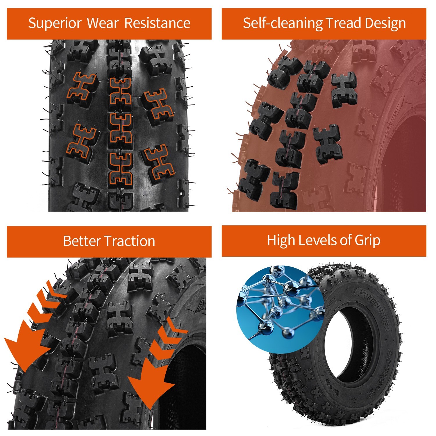 2 Front 22x7-10 6Ply ATV Tires 22x7x10 Sport All Terrain 22 7 10 Mud Tires