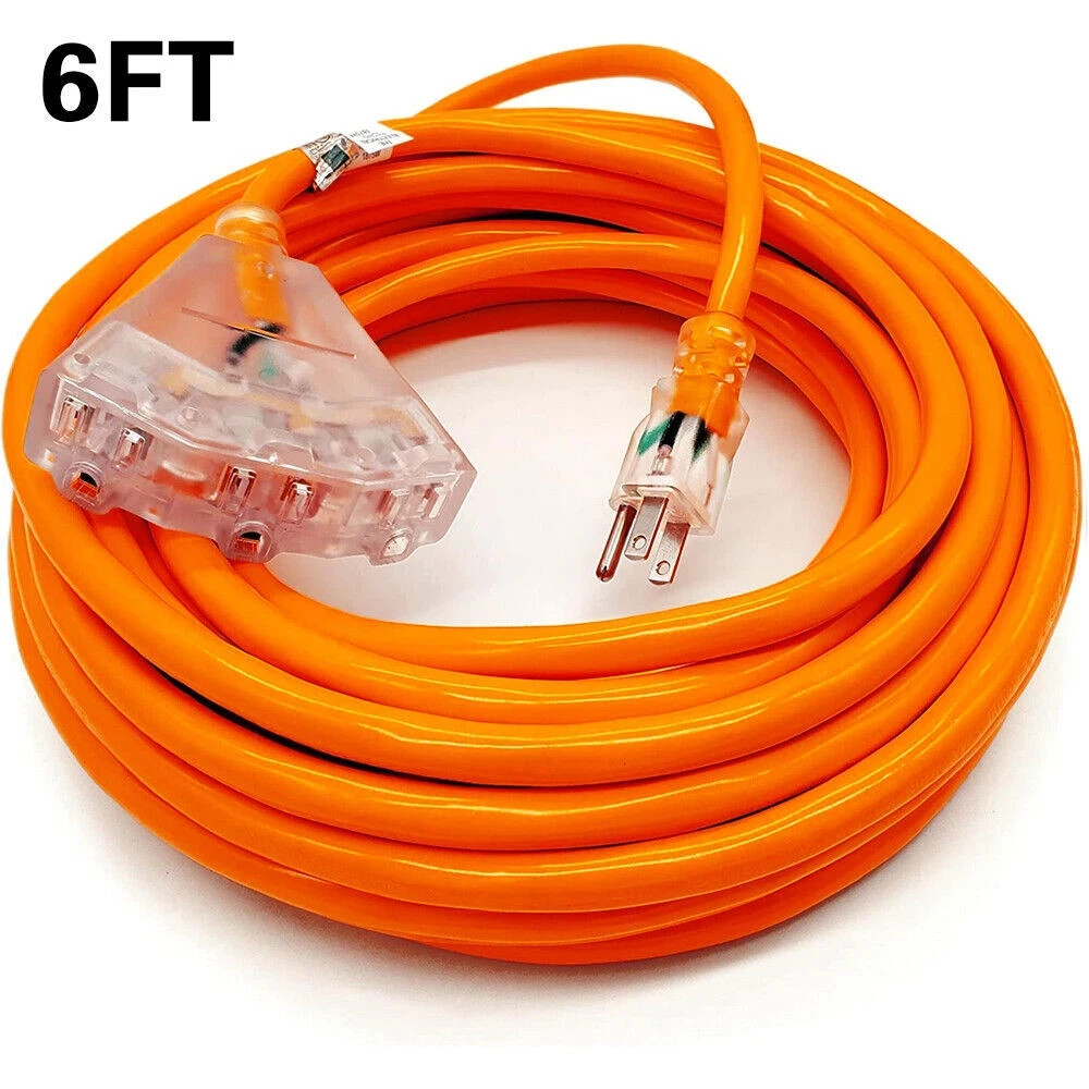 12/3 SJTW Orange Extension Cord with 3 Electrical Power Outlet 6/10/15/25/50FT