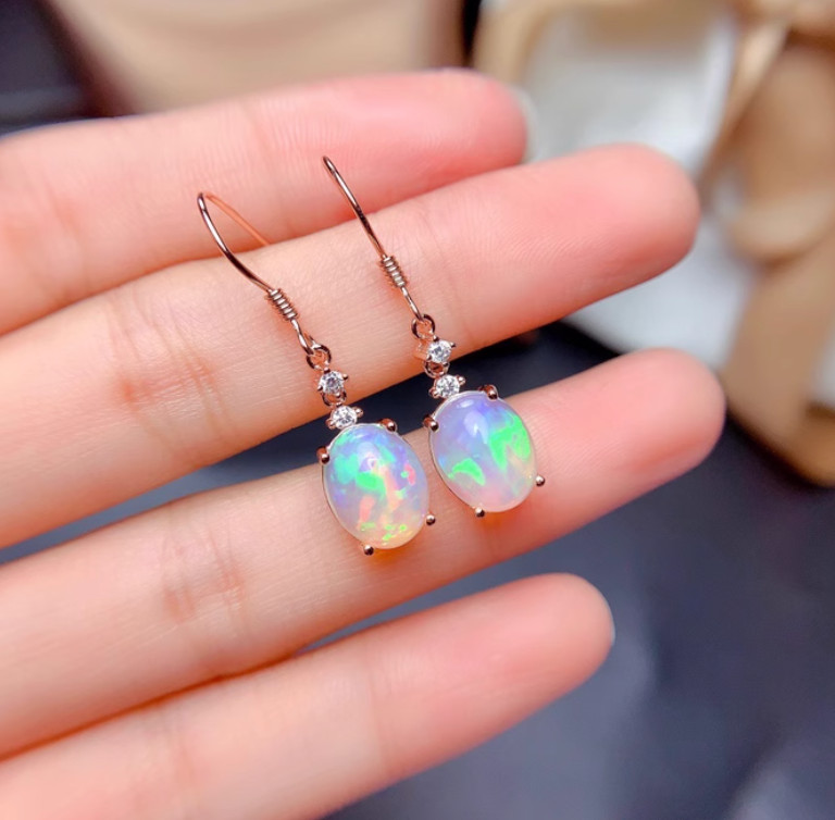Opal Hook Earrings Minimalist Droplet Fire Crystal Jewelry Healing Stone Gifts