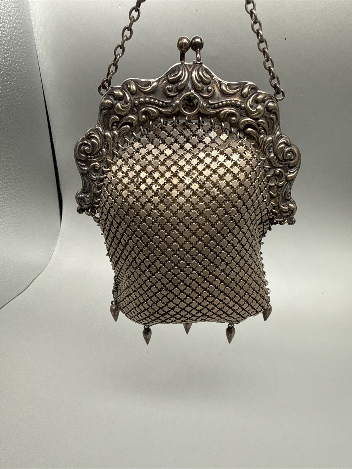 Amazing Antique Art Nouveau German Silver Purse Pouch Mesh Chainmail NICE