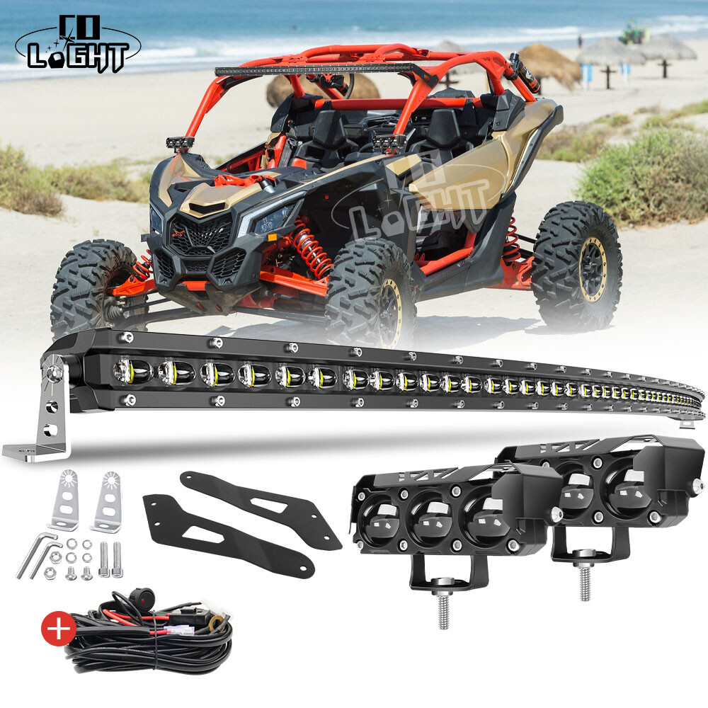 Roof For Can-Am Maverick X3 Curved 50" LED Light Bar Mount Kit +4" Cube Pods Fog