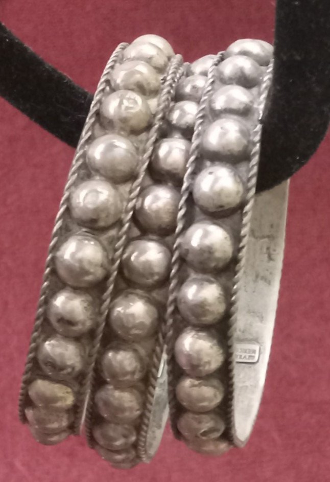 *LOT 3 ANTIQUE VINTAGE STERLING SILVER DOME BANGLE BRACELETS HANDMADE MEXICO 57g