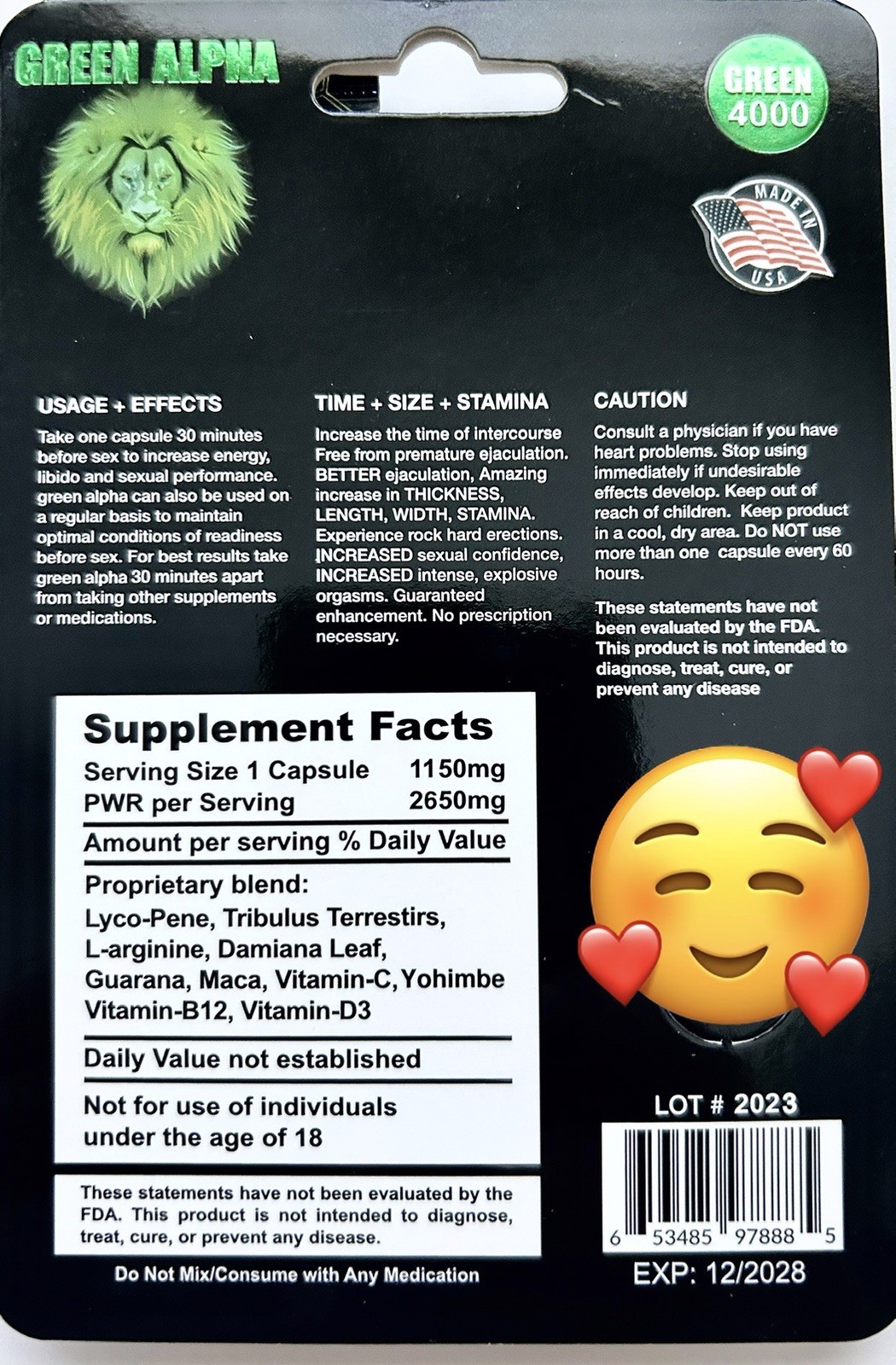 Green Alpha 4000 Mens Sex Enhancer Pills, 5 Packs + Free Samples