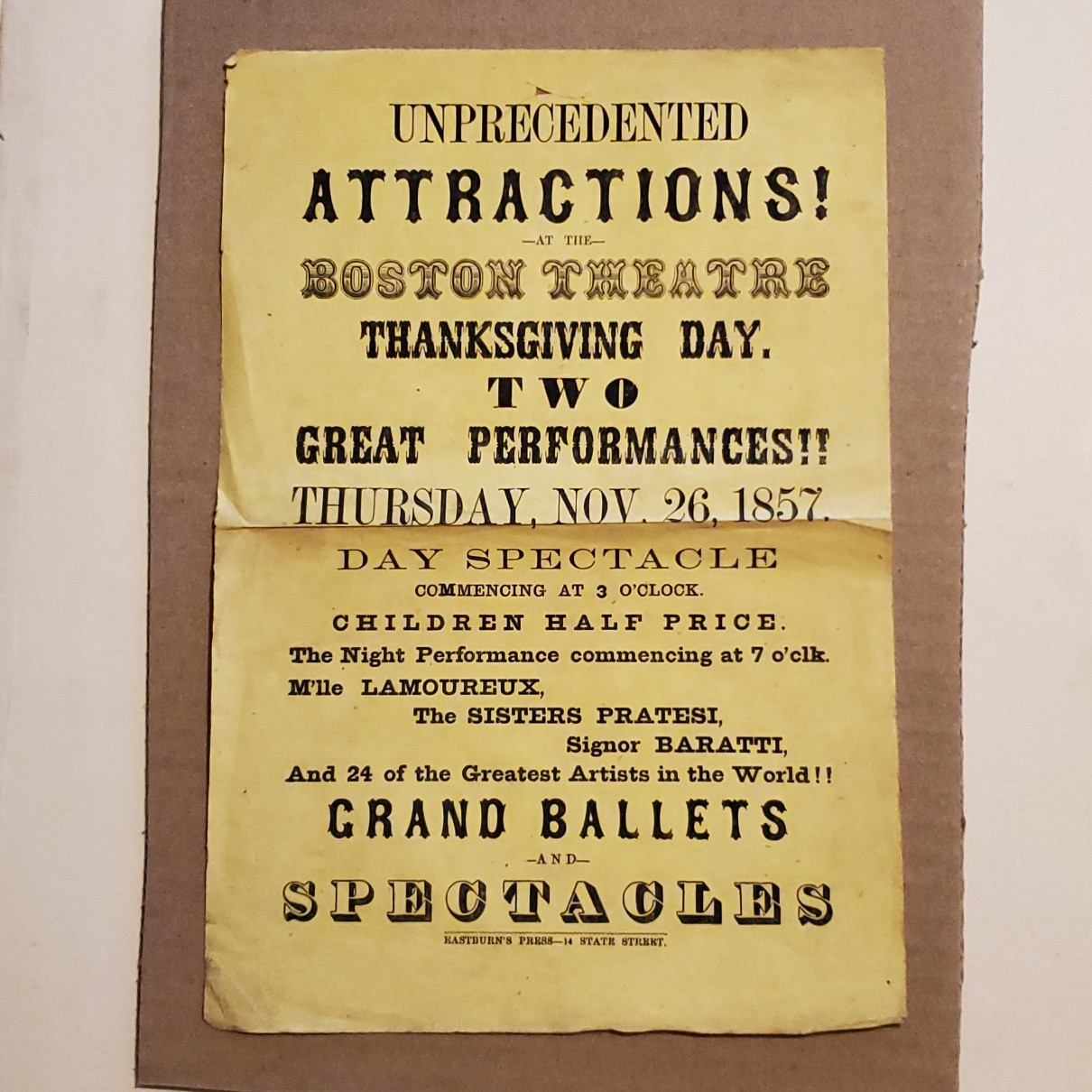 2144----1857 Boston Theatre broadside - special Thanksgiving event
