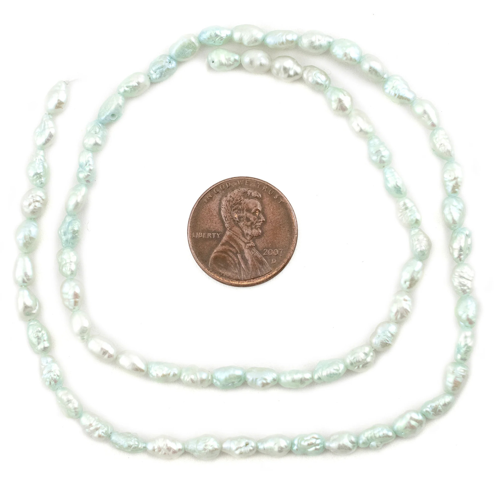 Pistachio Green Vintage Japanese Rice Pearl Beads 4mm Oval 16 Inch Strand