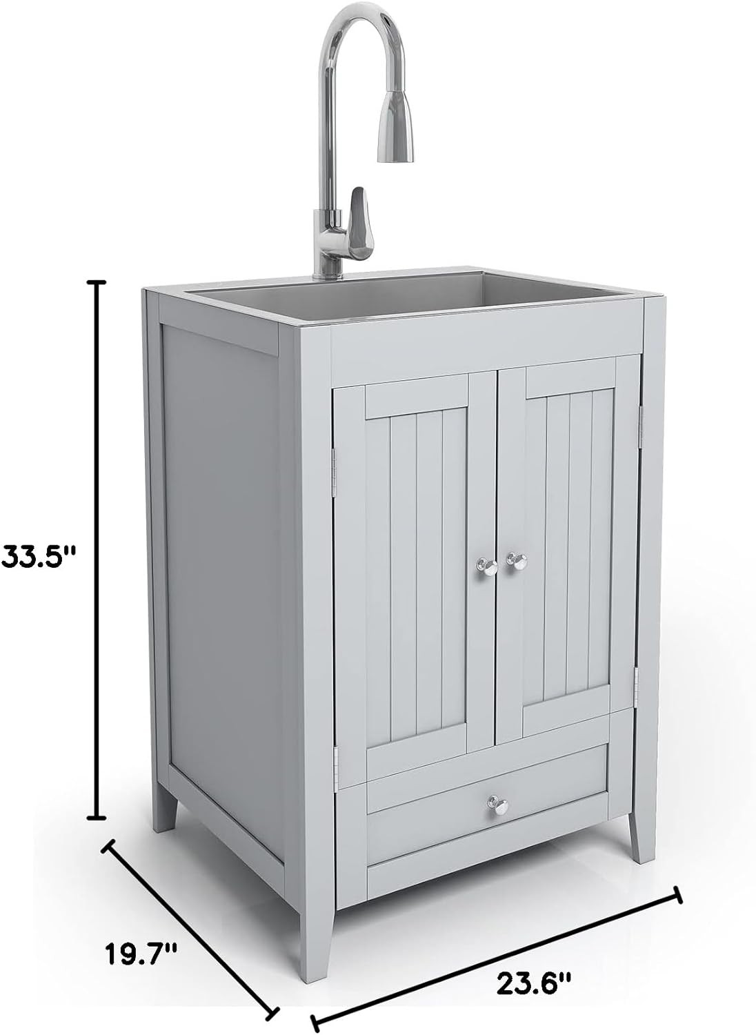 Stainless Steel Utility Sink with Cabinet and Pull-Down Faucet for Laundry Room