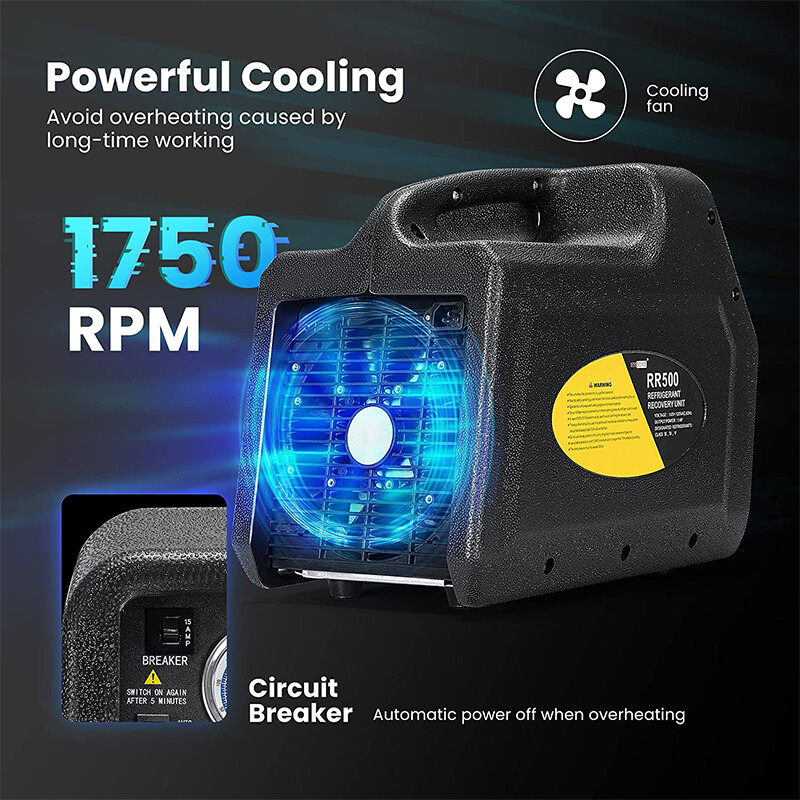 R1234YF 1 HP Dual Cylinder Refrigerant Recovery Machine Oil-Less Freon Recycling