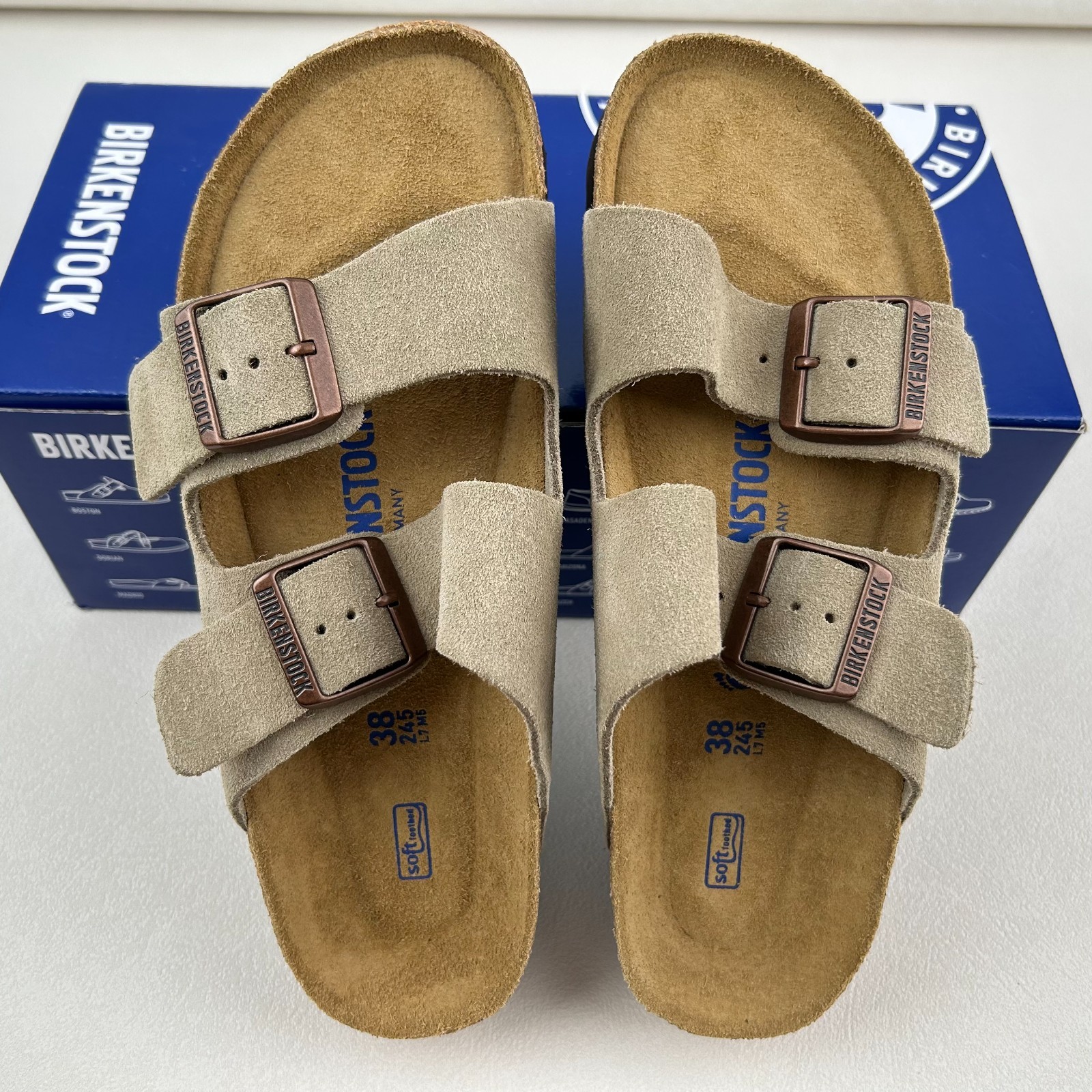 Birkenstock Arizona Taupe Sandals Soft Footbed Suede Leather Sizes 37-45