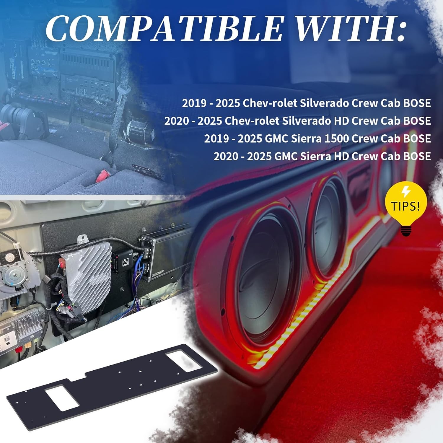 Amplifier Rack/Plate/Board For 2019-2024 GM Truck Silverado Sierra (1/2 PVC)