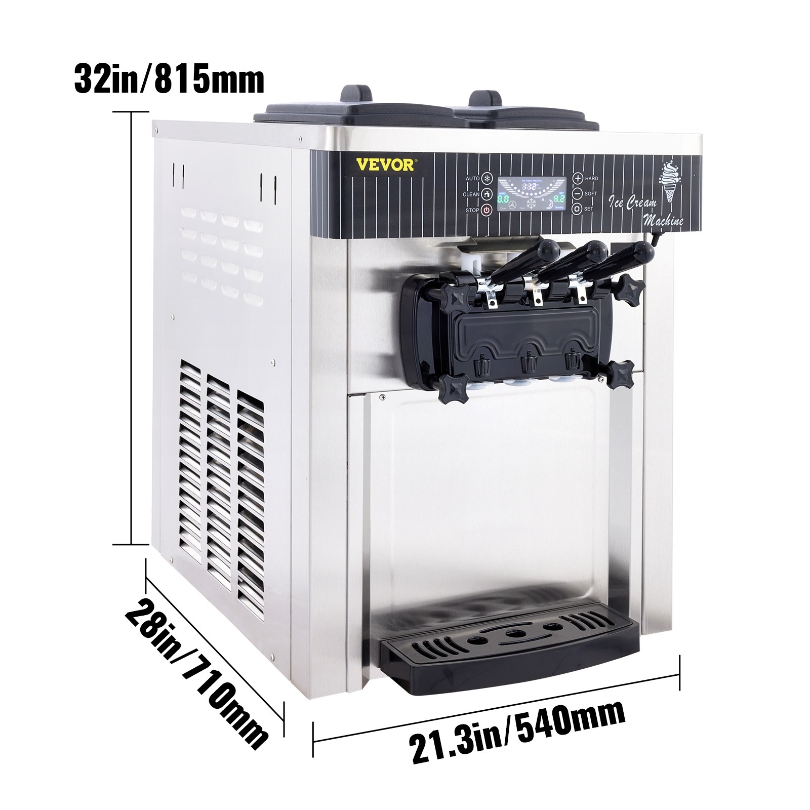 VEVOR Countertop Soft Ice Cream Machine Commercial 3 Flavors Ice Cream Maker