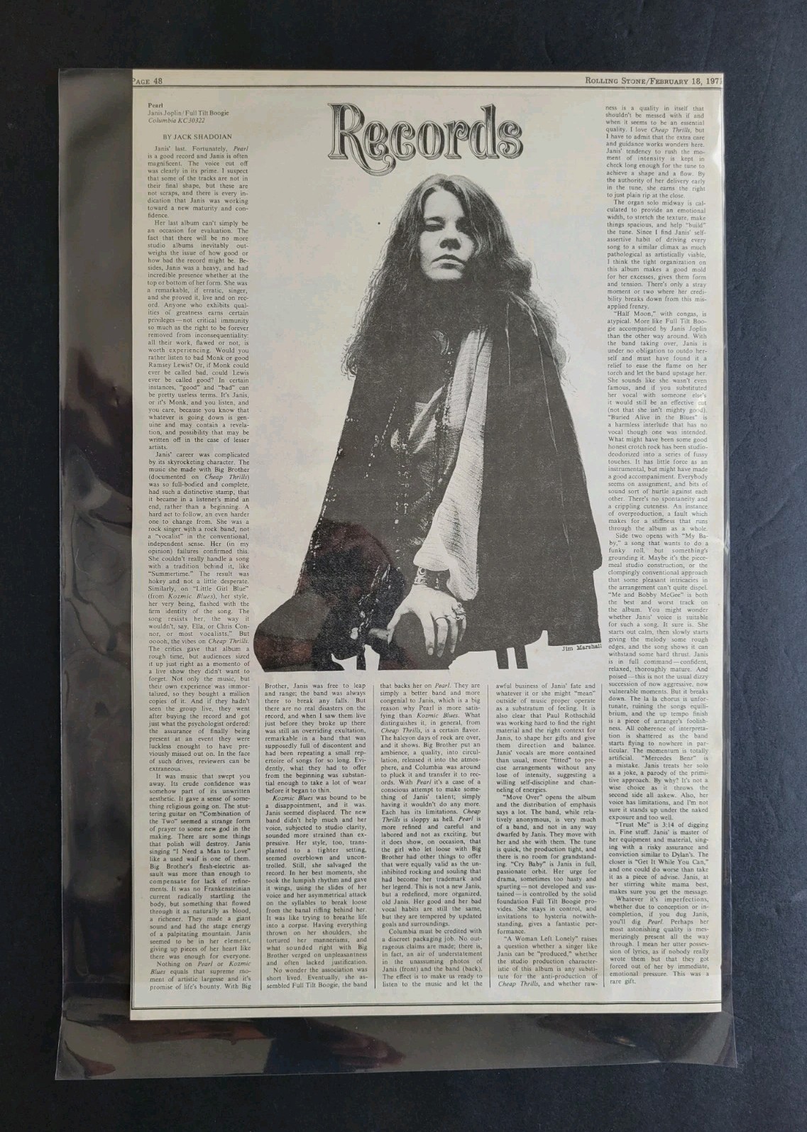 Janis Joplin Pearl Album Review Magazine Clipping 1971