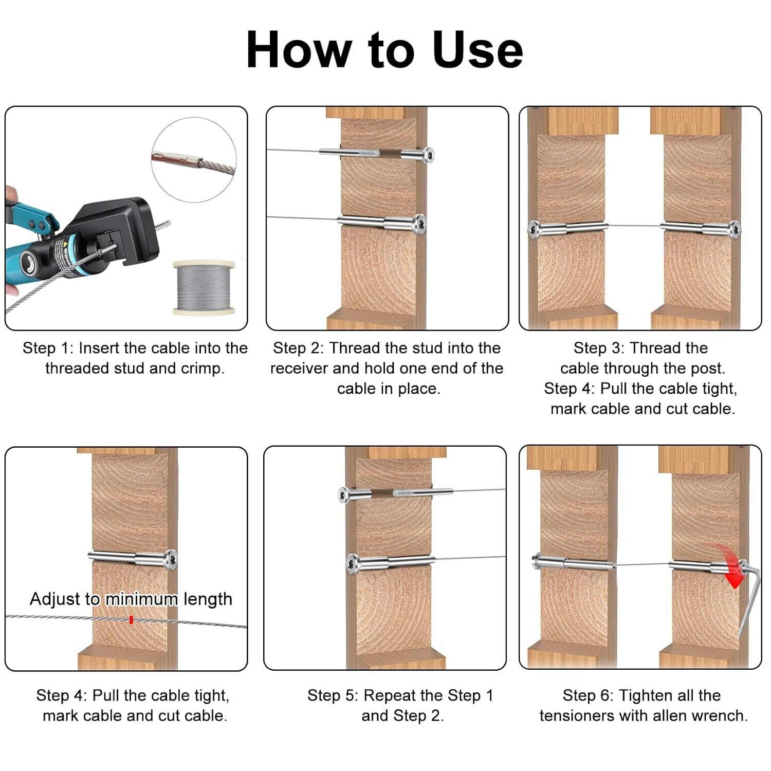 Lot T316 3/16" Stainless Steel Swage Threaded Invisible Tensioner Cable Railing