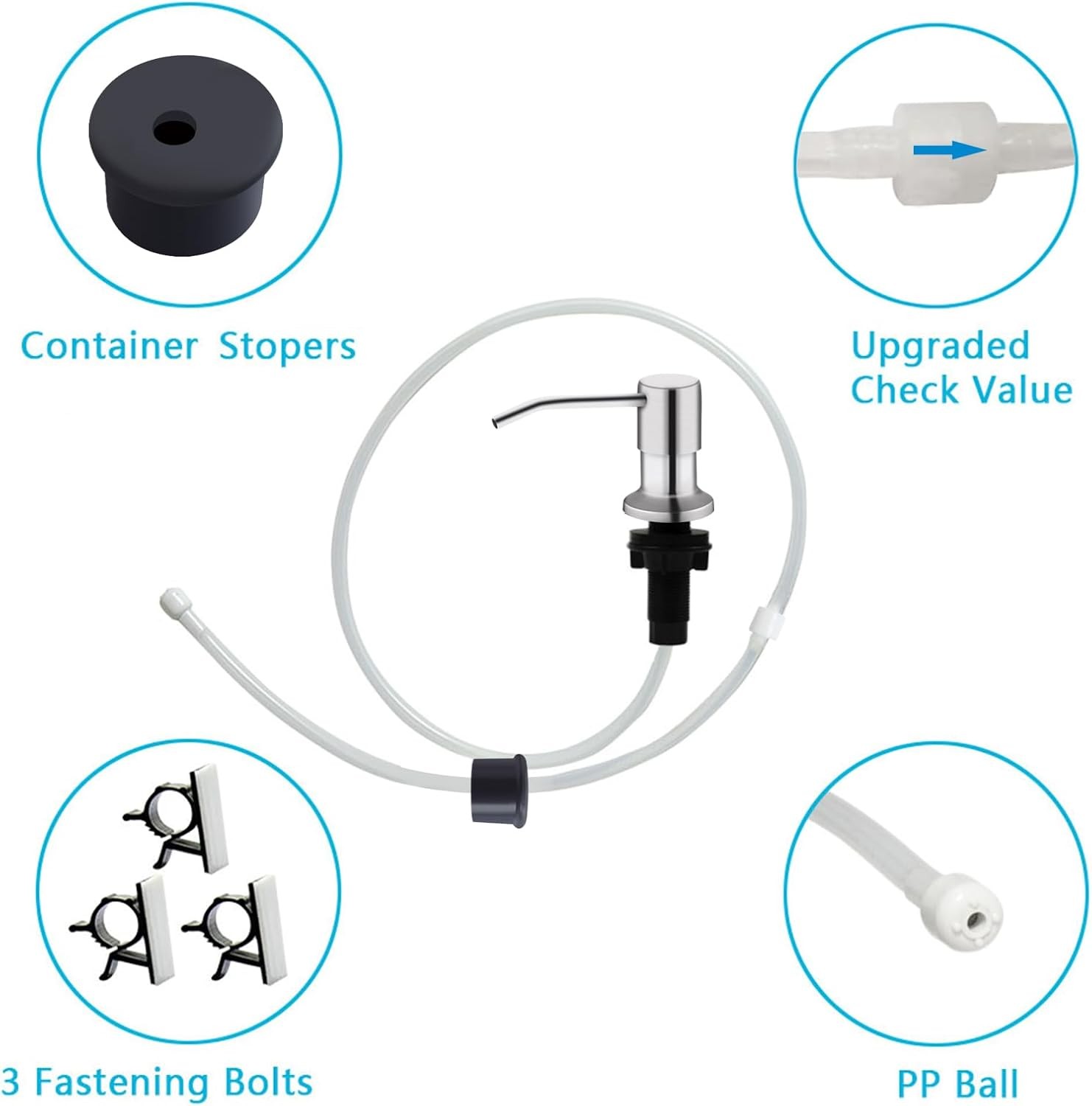 Kitchen Sink Soap Dispenser with 47" Extension Tube Brushed Nickel Soap Dishes