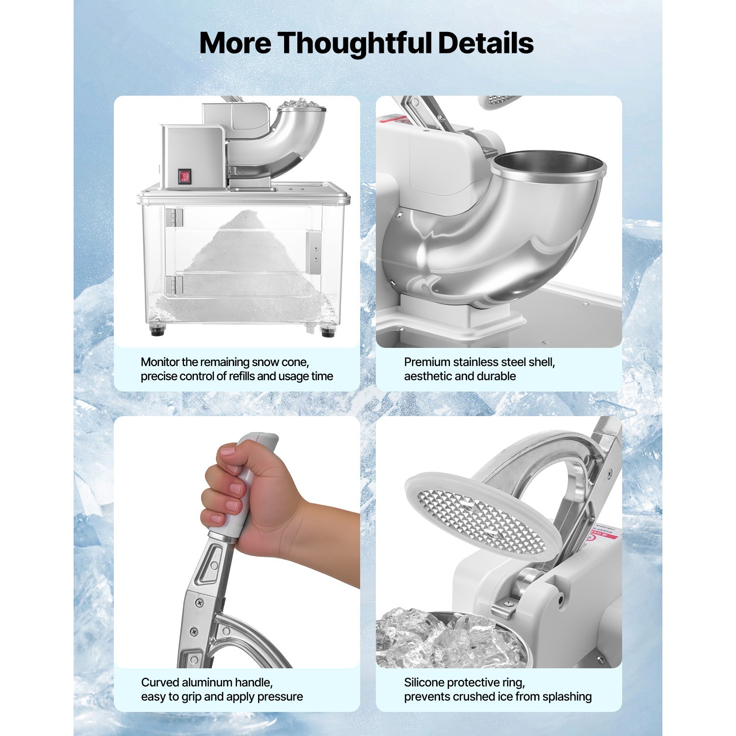 Commercial Snow Cone Machine Electric Ice Crusher Maker 661LBS/H Ice Shaver