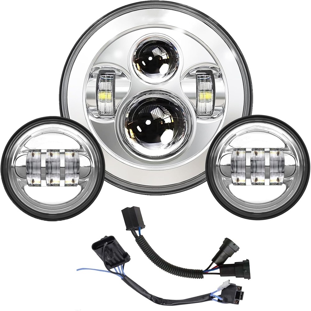 7 Inch 140W LED Headlight Hi/Lo & 2Pcs 4.5Inch 80W Fog Light for Harley Davidson