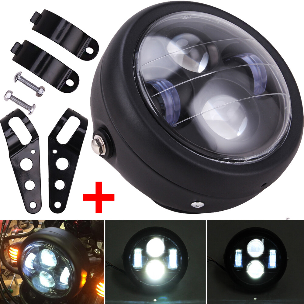 Universal Motorcycle 6.5" LED Hi/Lo Headlight With Bracket For Cafe Racer Bobber