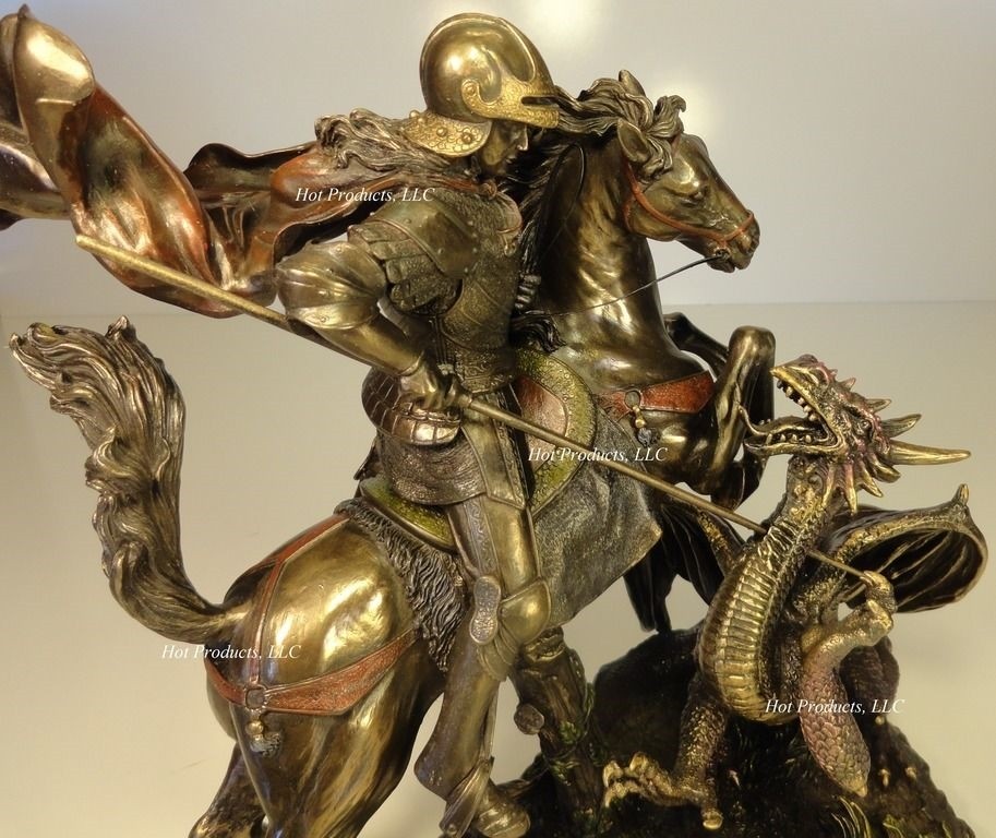 LARGE St George The DRAGON SLAYER Statue Bronze Finish
