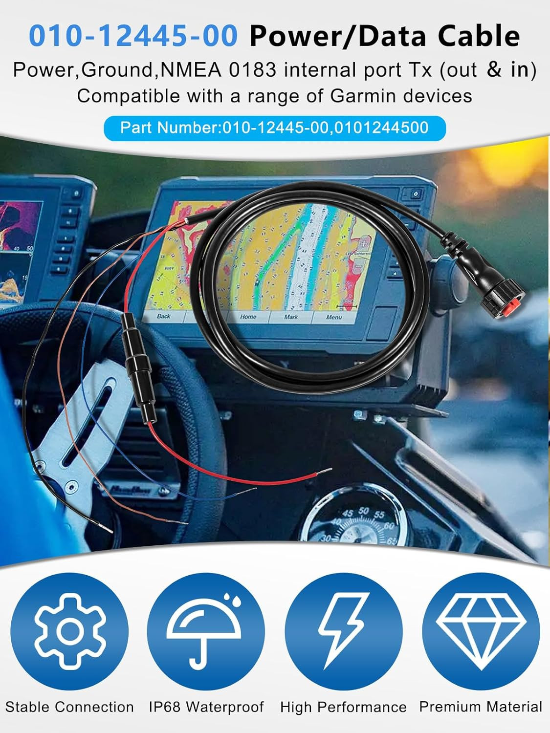 010-12445-00 Power/Data Cable for Garmin echoMAP Chirp/Plus/UHD GPSMAP Panoptix