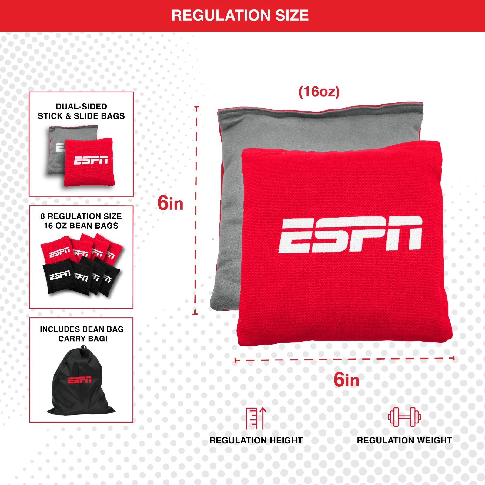 ESPN Cornhole Bags and Travel Case, Regulation Size/Weight (Set of 8)