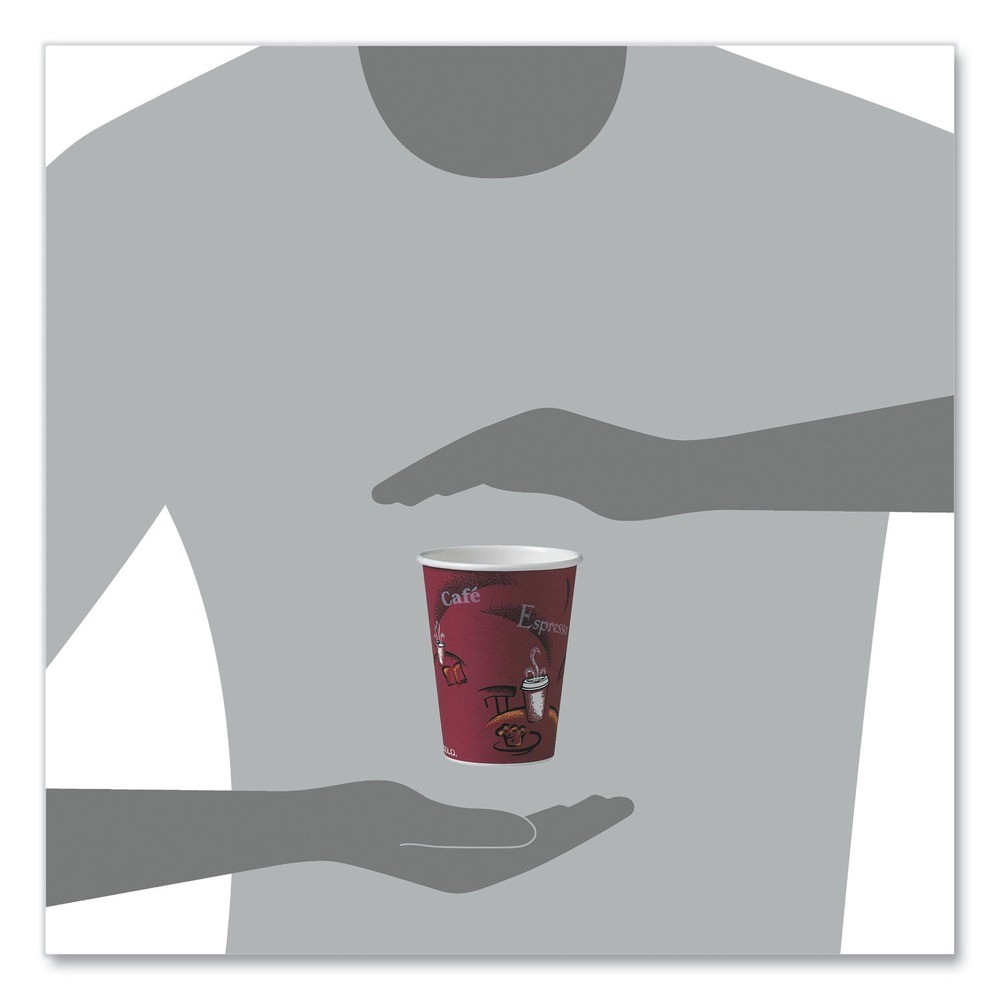 SOLO 412SINPK 12 oz. Paper Hot Drink Cups in Bistro Design - Maroon (50/PK) New
