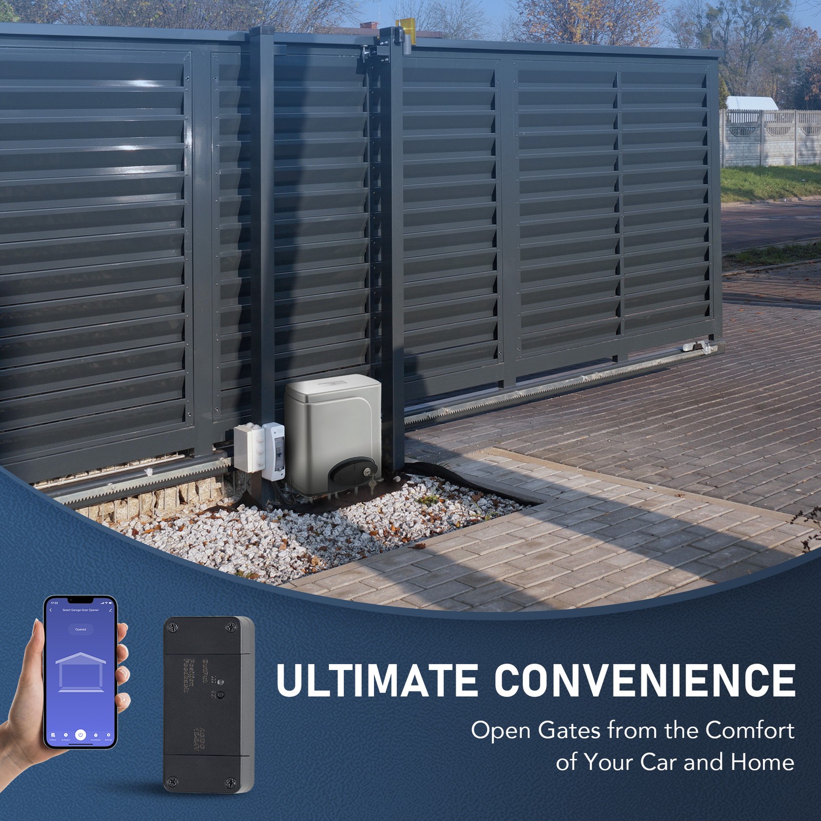 CO-Z 1400lb Sliding Gate Opener Security System Kit - APP & Keypad & 4 Remotes