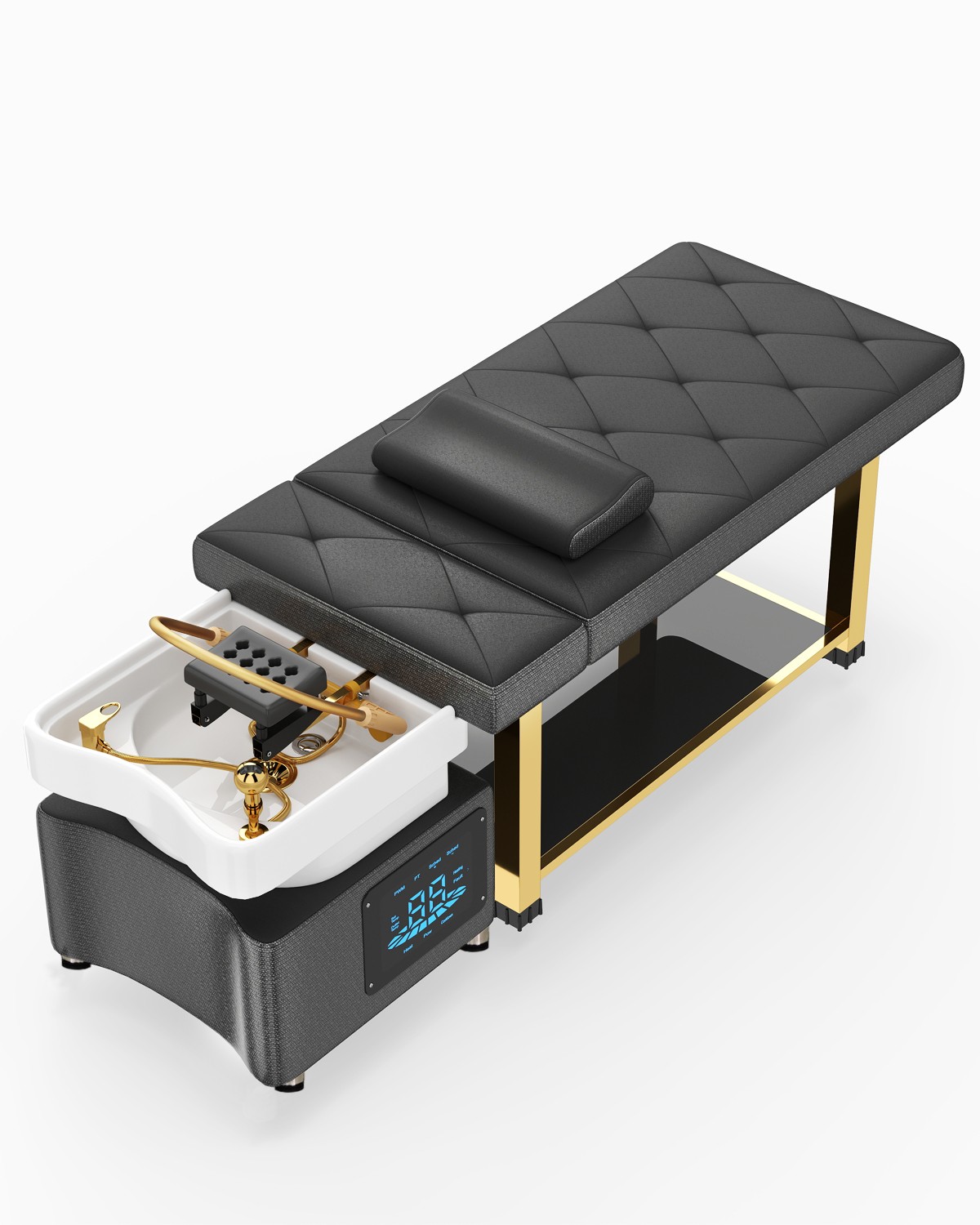 Backwash Head Spa Shampoo Bowl Massage Bed Salon w/Water Cycle,LED Light Therapy