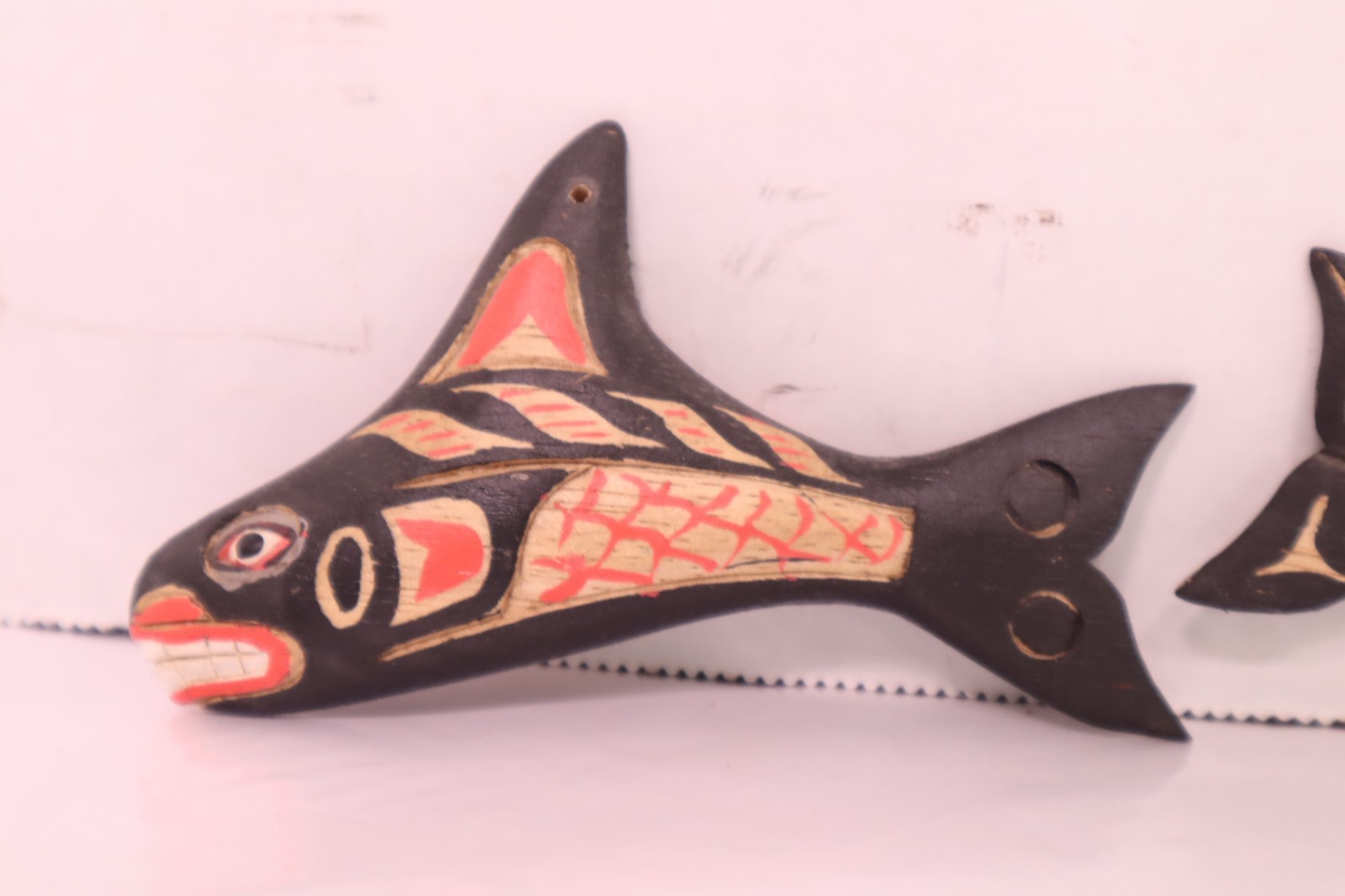 2 Northwest Coast Wood Carving Whale Salmon Fish Plaques Totem Native American