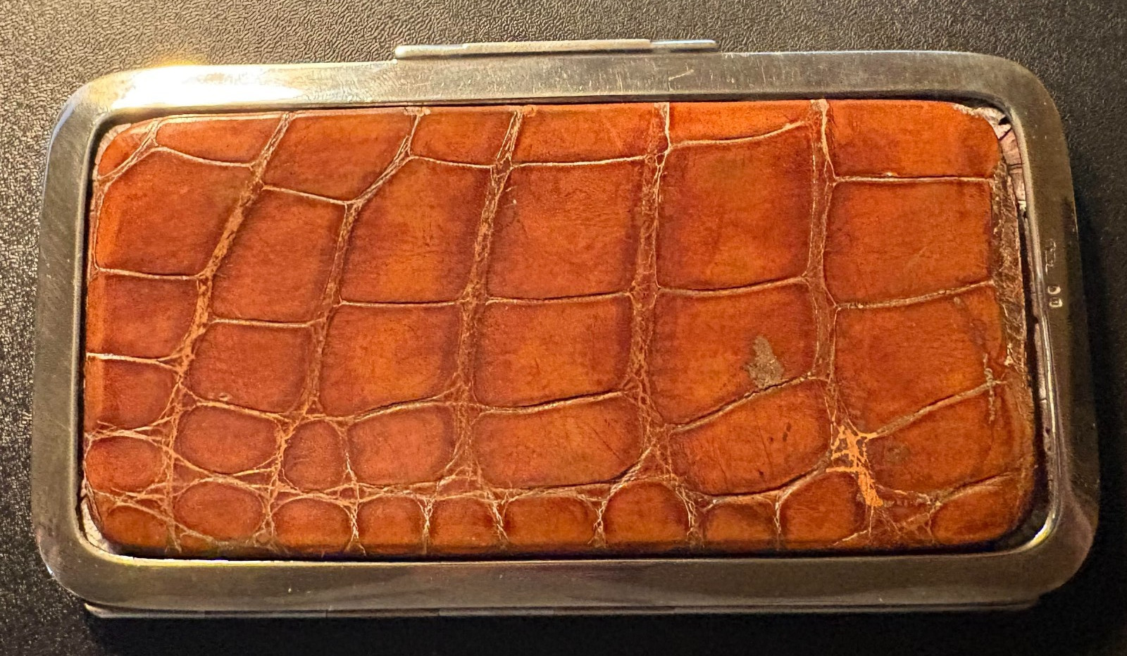 Antique 1875 Victorian Sterling Silver and Alligator  Card Case Leuchars & Sons