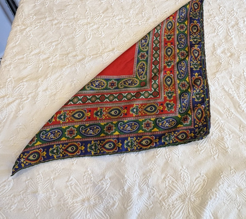 Vintage Scarf Square Hand Rolled Abstract Design Women's 22.5" x 22" Red Multi