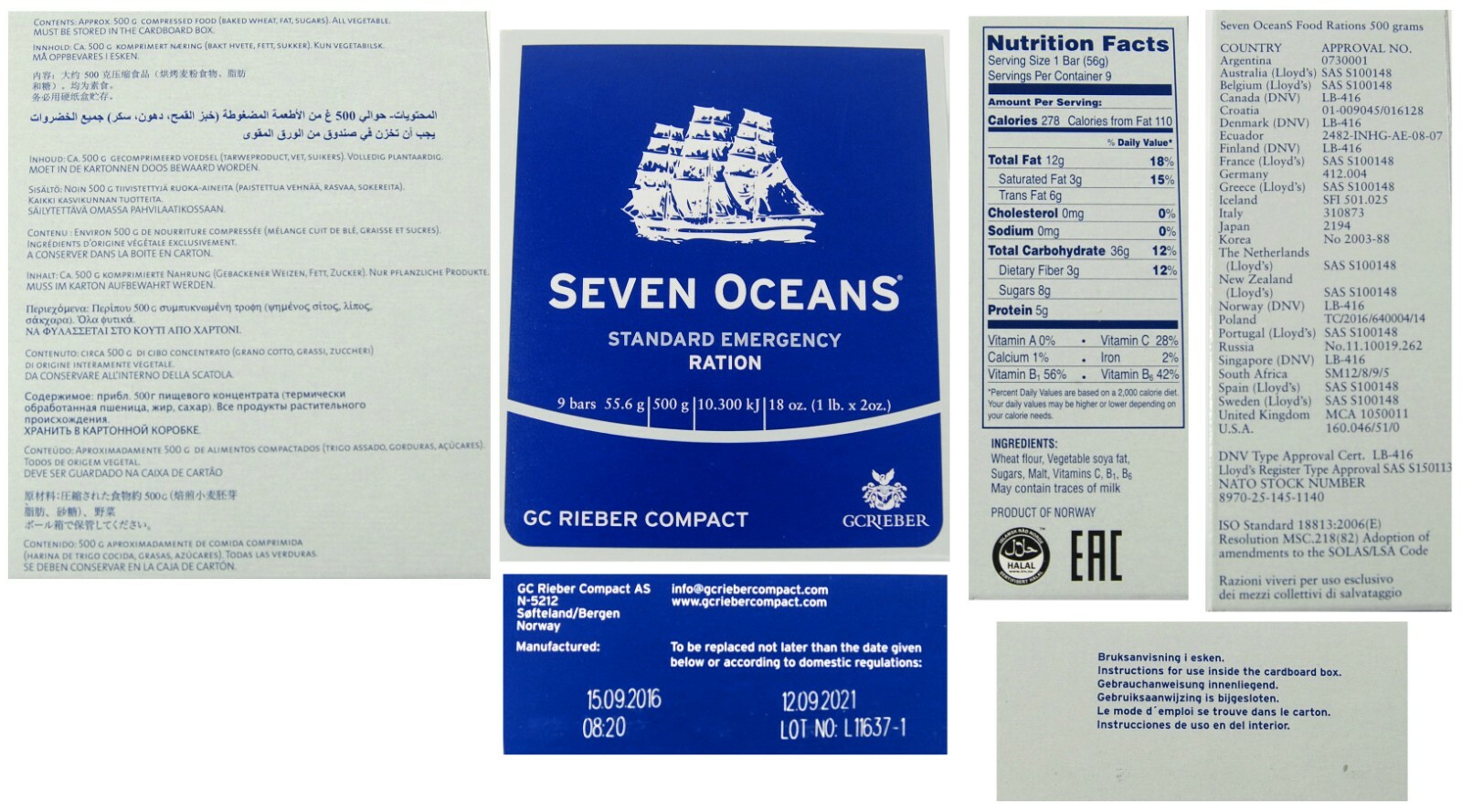 500g Emergency Food Ration Meal HALAL VEGAN Survival Biscuits SEVEN OCEANS MRE